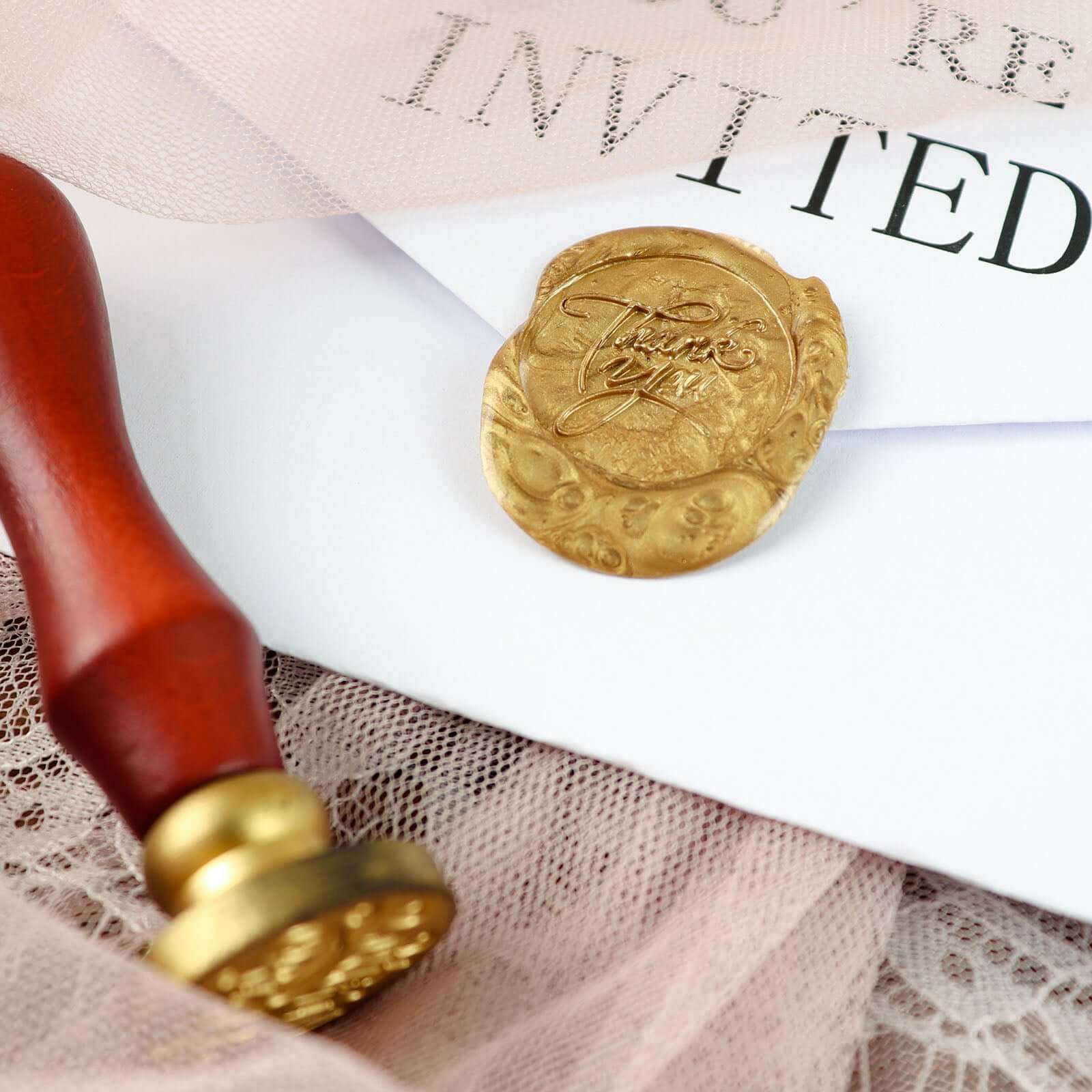 2 Set Wax Seal Stamp Kit Party Favors, Gold Silver "With Love" and "Thank You" Wax Stamp, Wedding Invitation Envelope Letters Mailing Crafts Set - Image 2