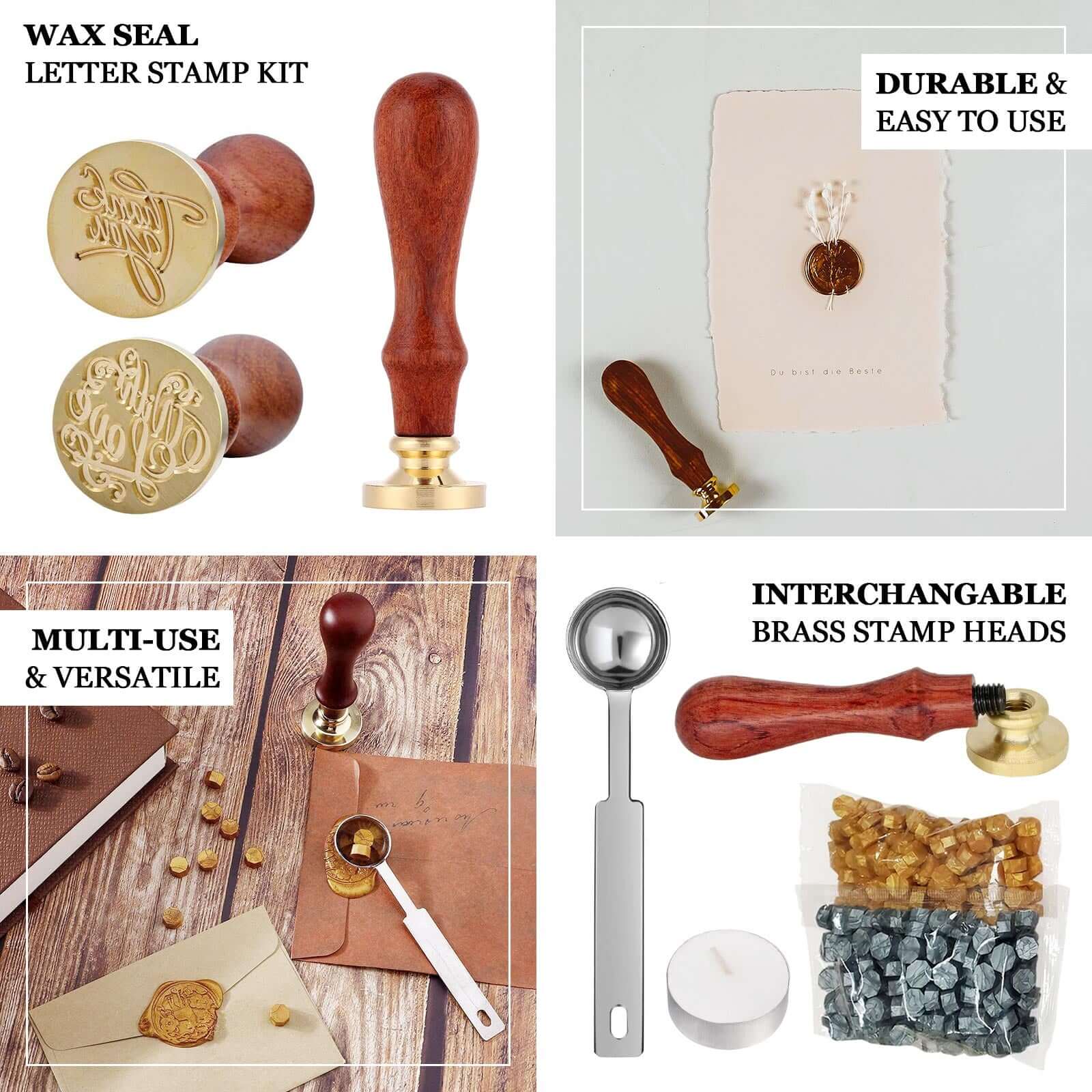 2 Set Wax Seal Stamp Kit Party Favors, Gold Silver "With Love" and "Thank You" Wax Stamp, Wedding Invitation Envelope Letters Mailing Crafts Set - Image 3