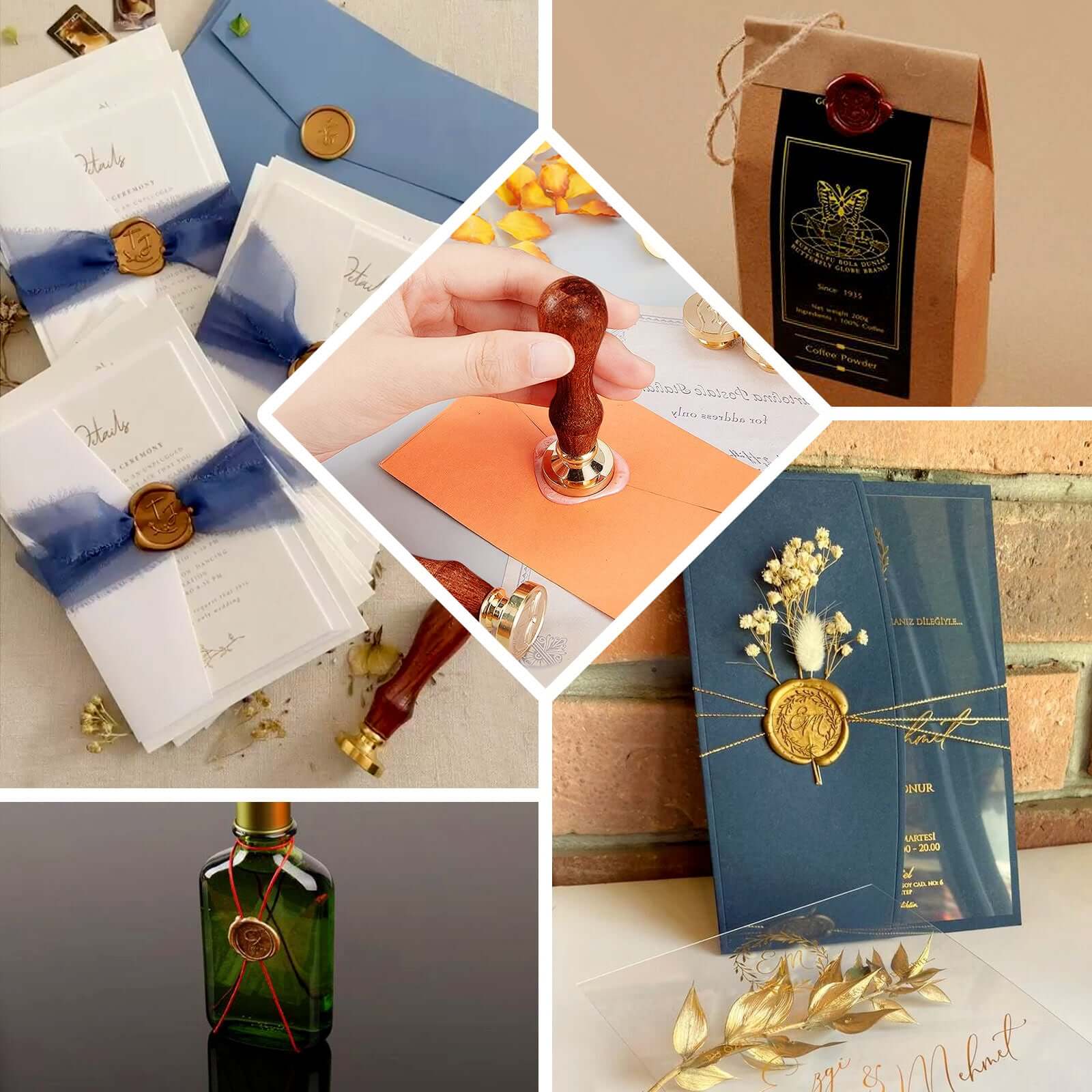 2 Set Wax Seal Stamp Kit Party Favors, Gold Silver "With Love" and "Thank You" Wax Stamp, Wedding Invitation Envelope Letters Mailing Crafts Set - Image 4