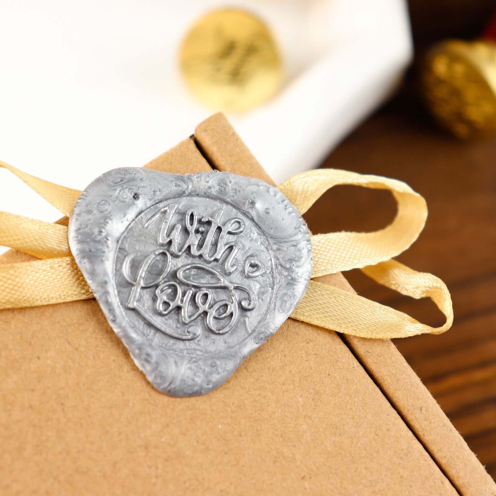 2 Set Wax Seal Stamp Kit Party Favors, Gold Silver "With Love" and "Thank You" Wax Stamp, Wedding Invitation Envelope Letters Mailing Crafts Set - Image 5