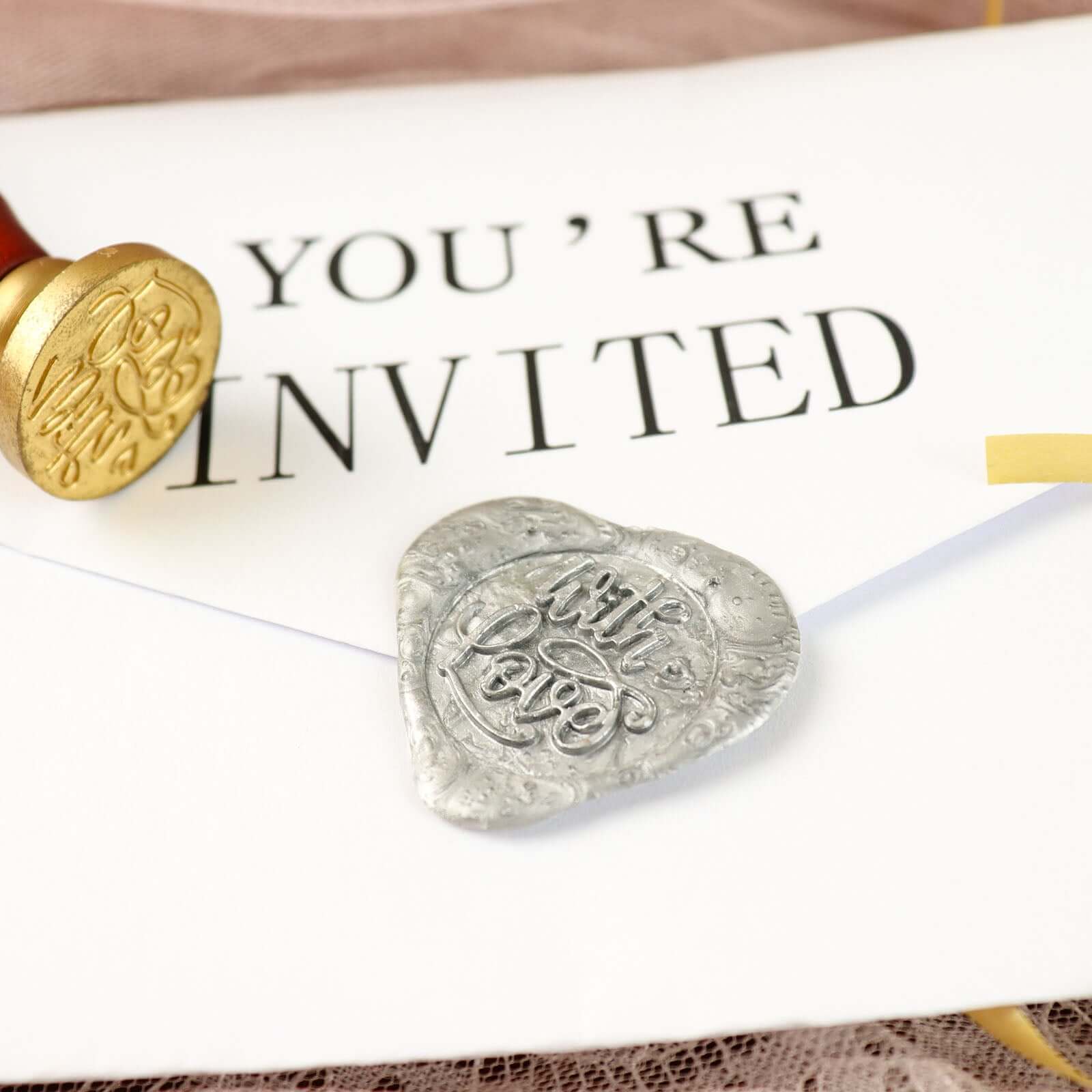 2 Set Wax Seal Stamp Kit Party Favors, Gold Silver "With Love" and "Thank You" Wax Stamp, Wedding Invitation Envelope Letters Mailing Crafts Set - Image 9