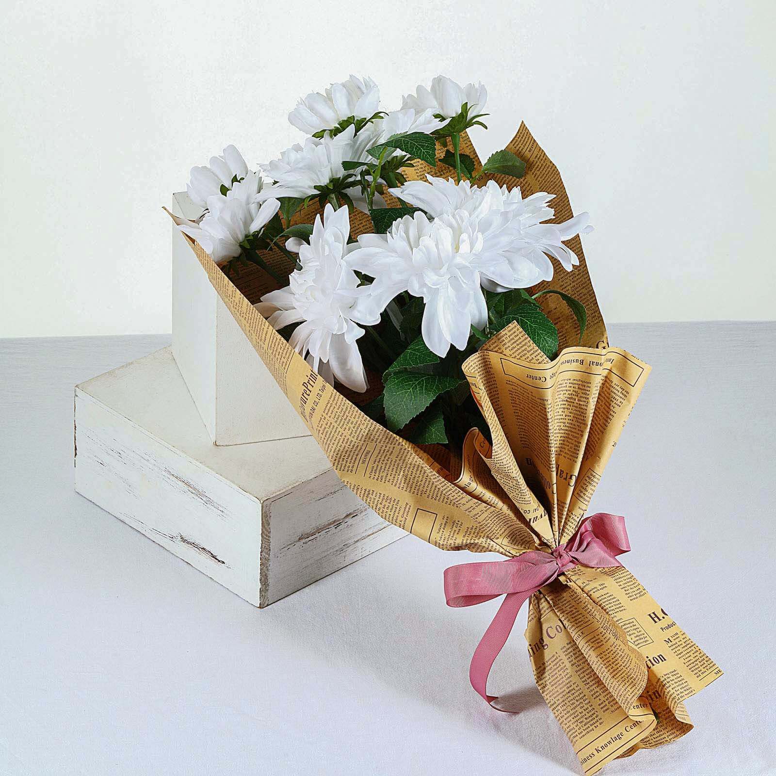 White Artificial Dahlia Silk Flower Stems, Faux Floral Spray 30" Tall - Image 10