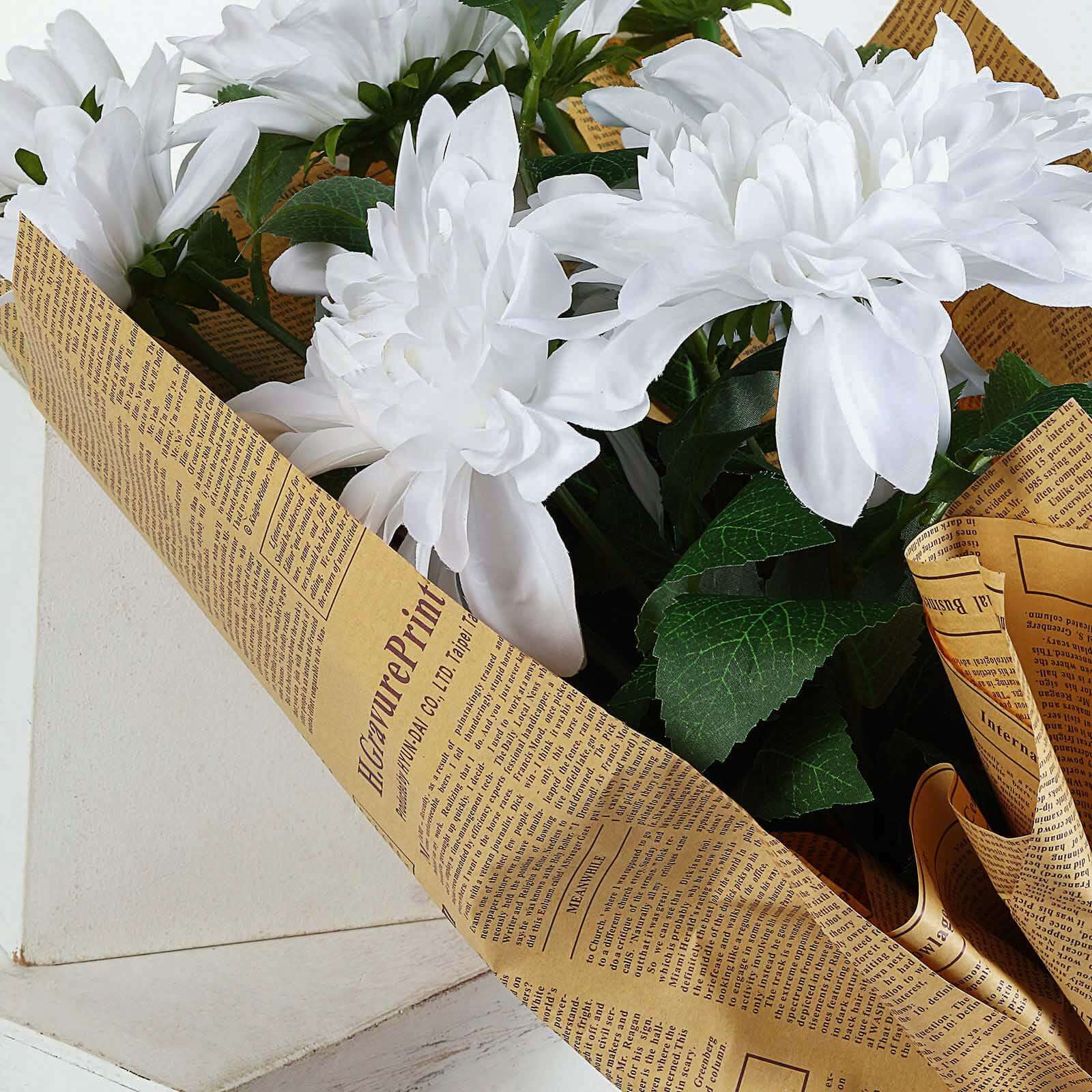 White Artificial Dahlia Silk Flower Stems, Faux Floral Spray 30" Tall - Image 11