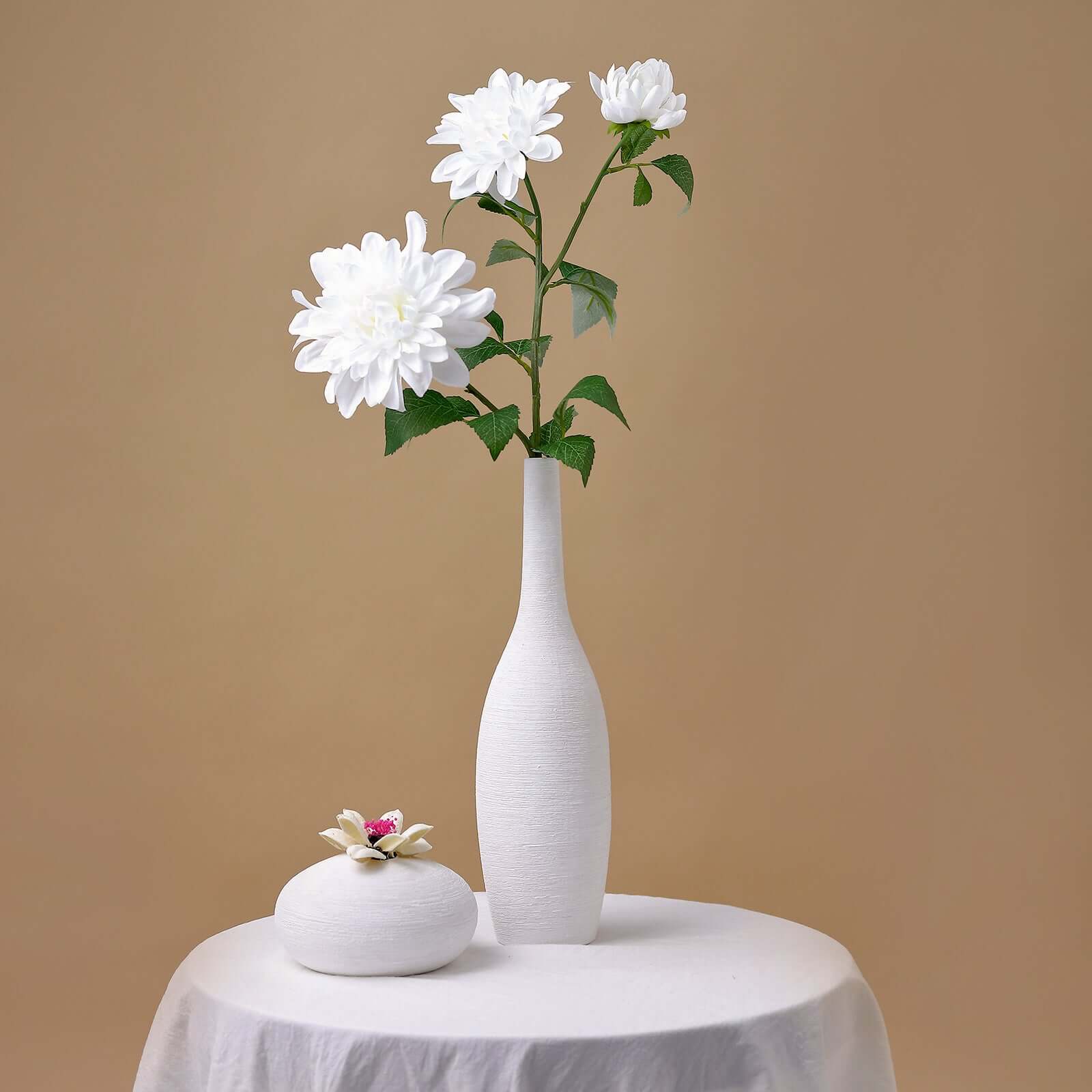 White Artificial Dahlia Silk Flower Stems, Faux Floral Spray 30" Tall - Image 6