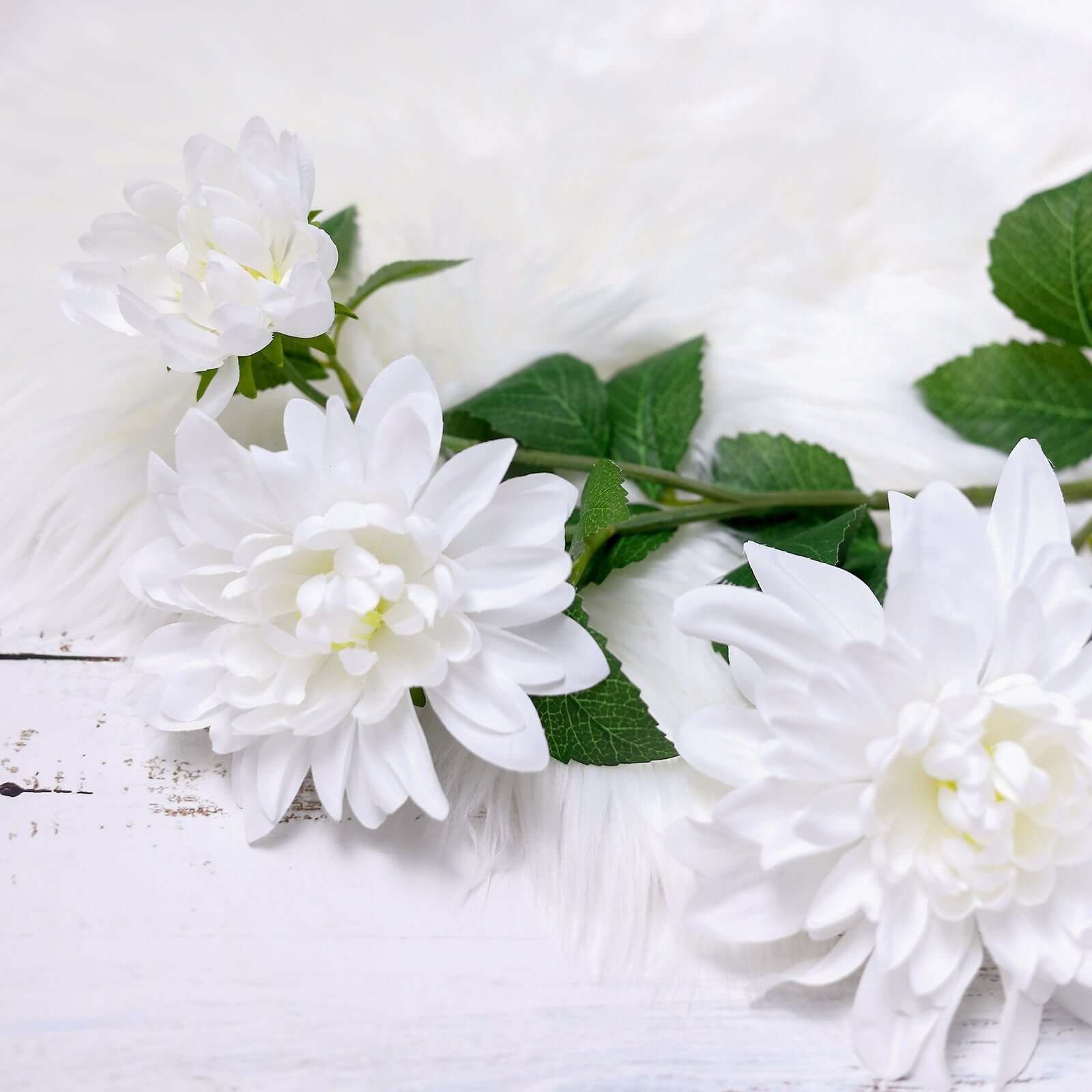 White Artificial Dahlia Silk Flower Stems, Faux Floral Spray 30" Tall - Image 8