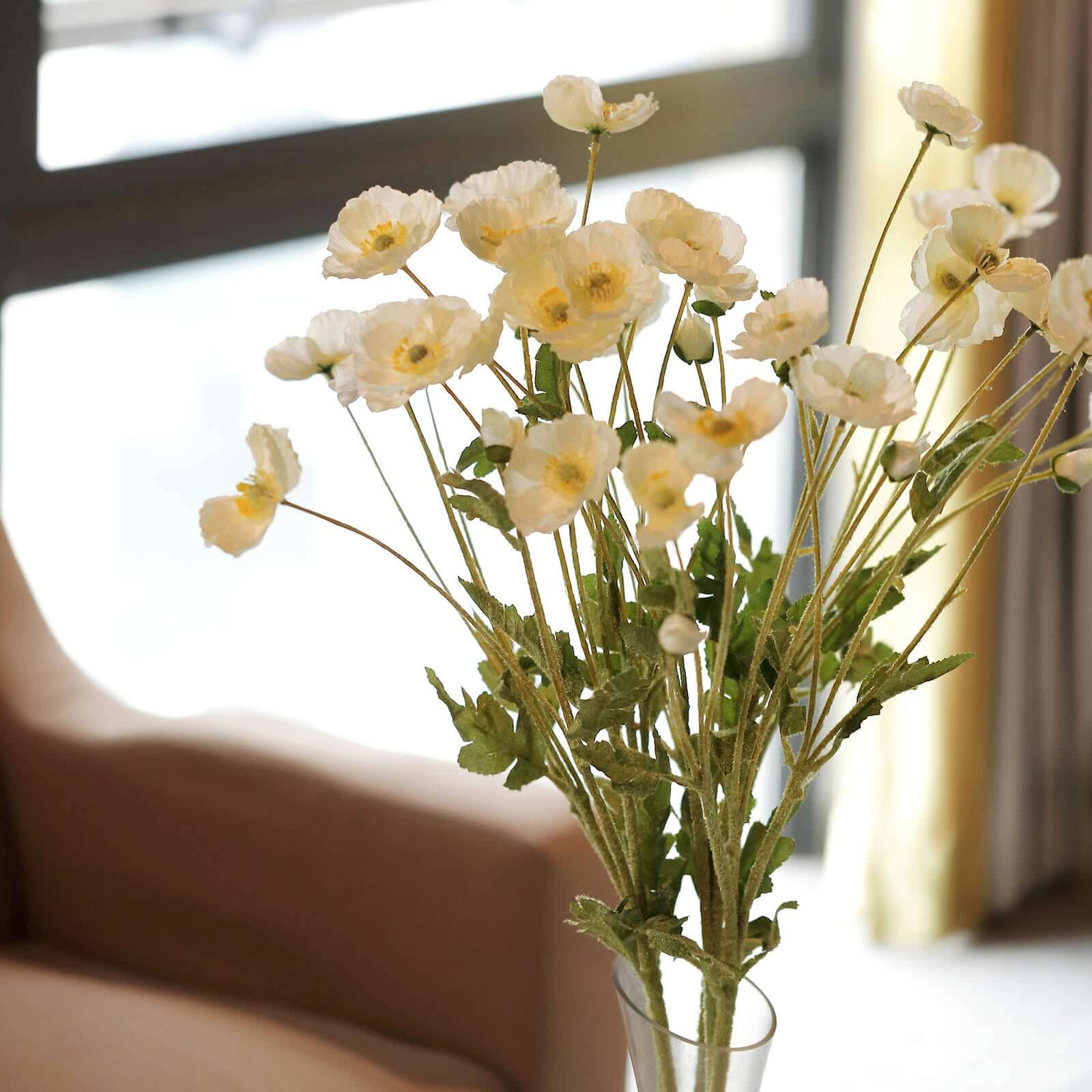 2 Stems Ivory Artificial Silk Poppy Flower Bouquet Bushes 33" - Image 2