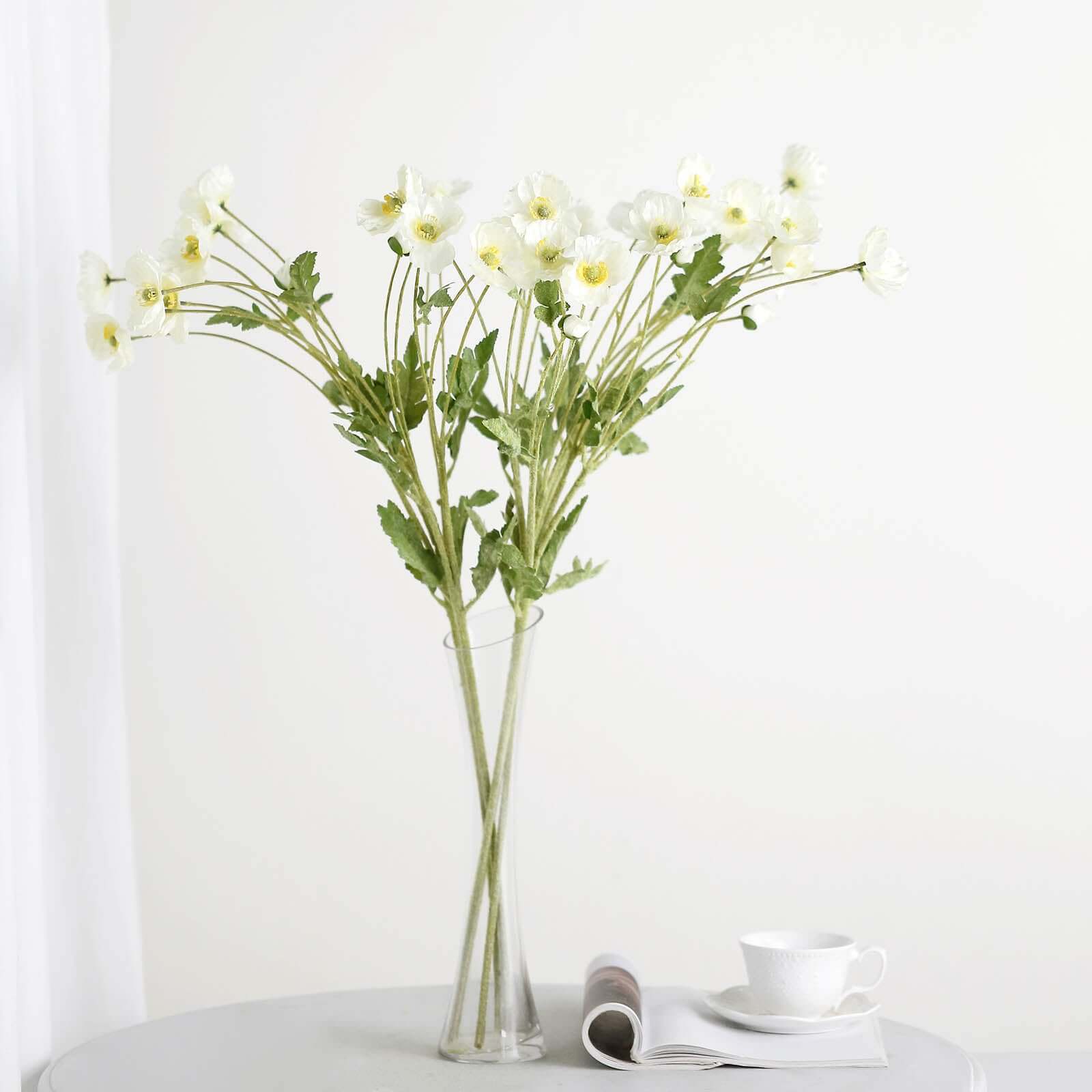 2 Stems Ivory Artificial Silk Poppy Flower Bouquet Bushes 33" - Image 7