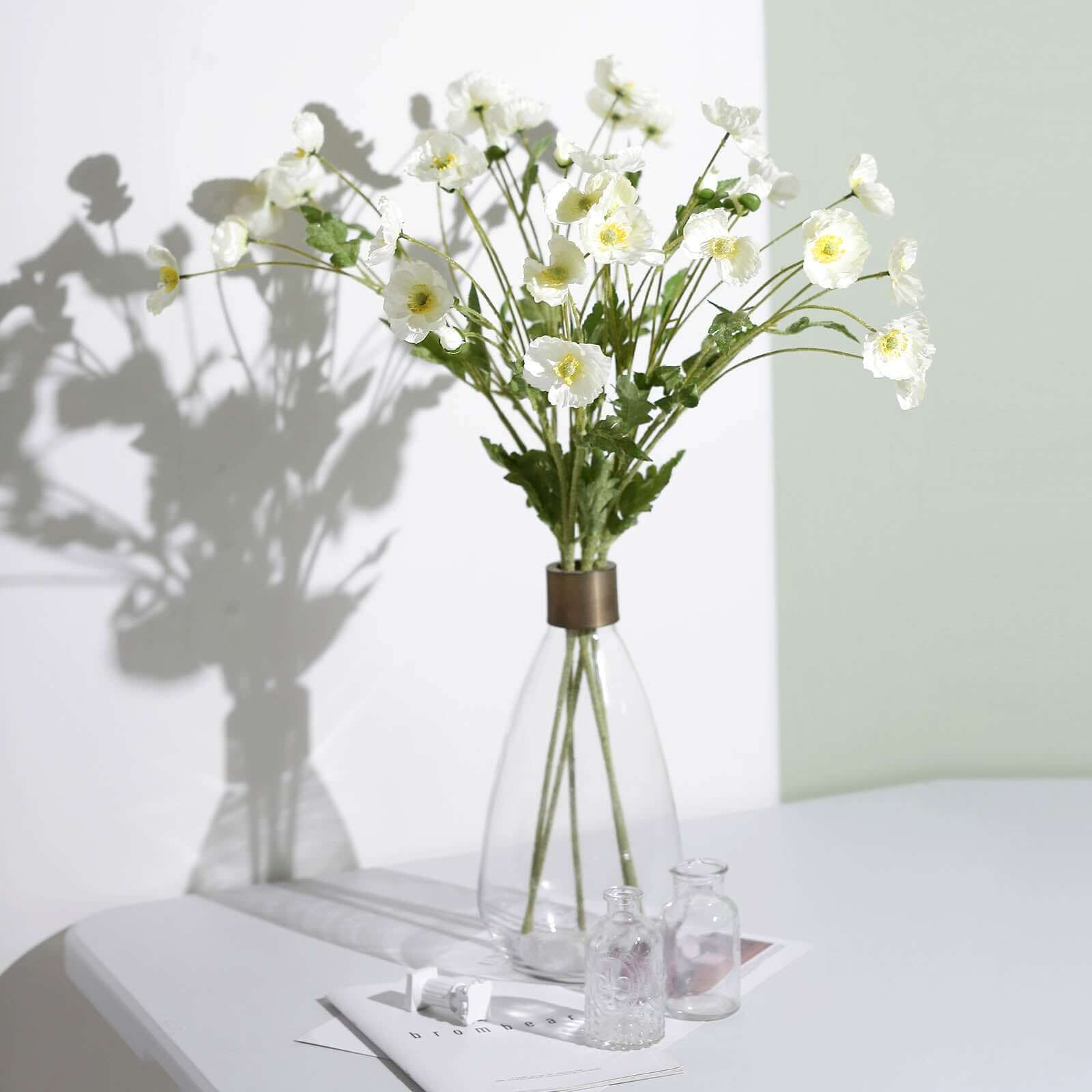 2 Stems Ivory Artificial Silk Poppy Flower Bouquet Bushes 33" - Image 9