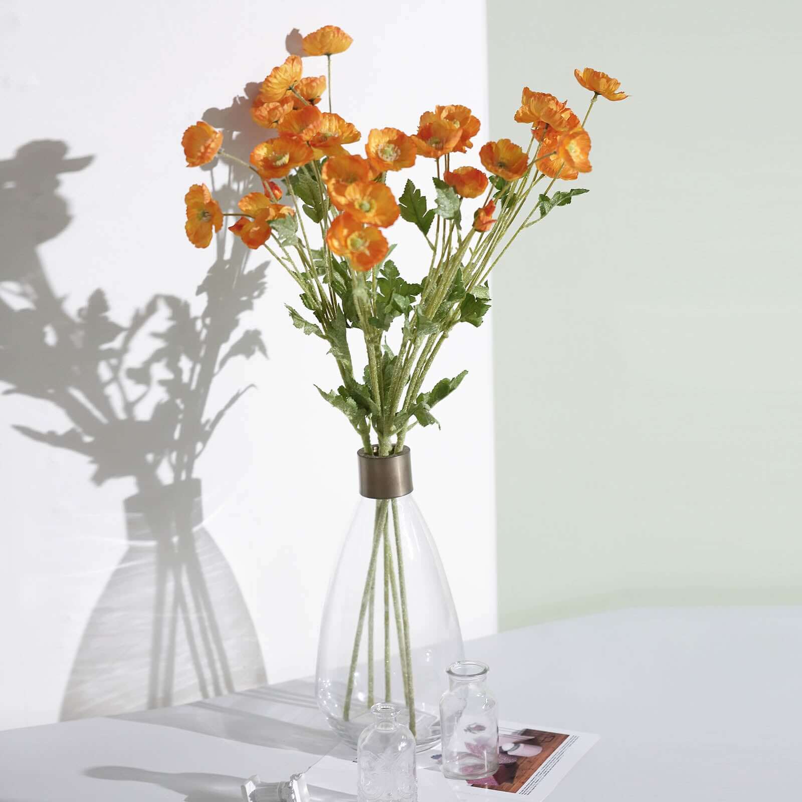 2 Stems Orange Artificial Silk Poppy Flower Bouquet Bushes 33" - Image 7