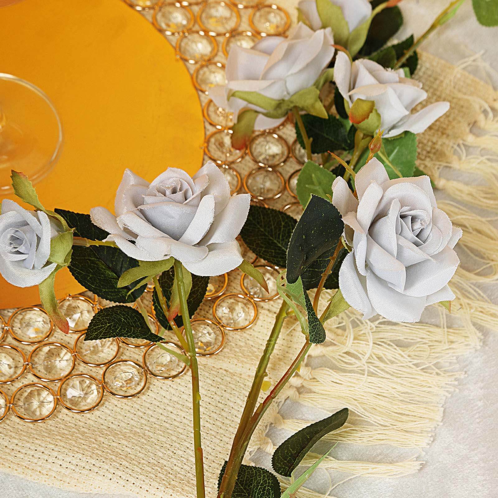 2 Stems Silver Artificial Silk Rose Flower Bouquet Bushes 38" Tall - Image 10