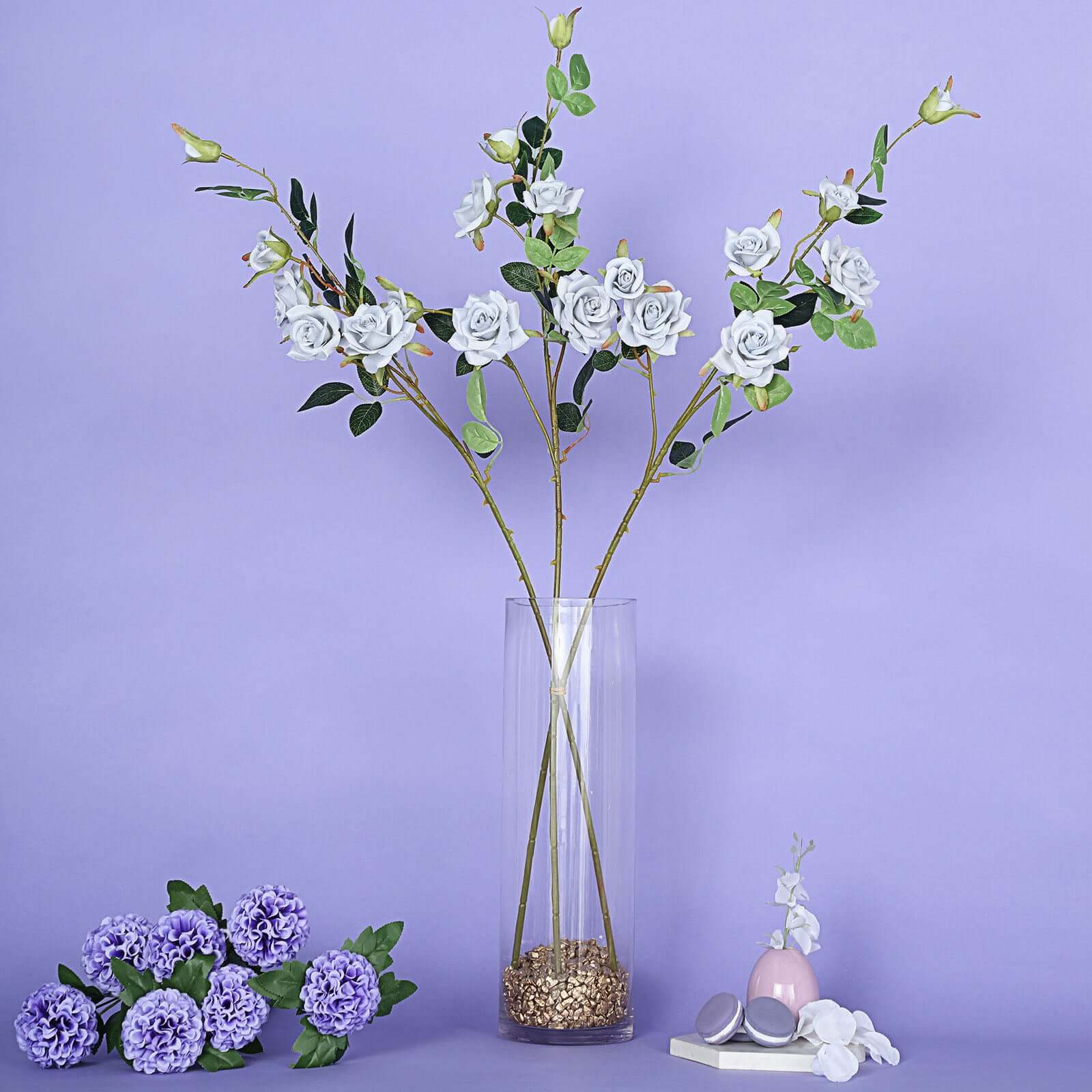 2 Stems Silver Artificial Silk Rose Flower Bouquet Bushes 38" Tall - Image 11