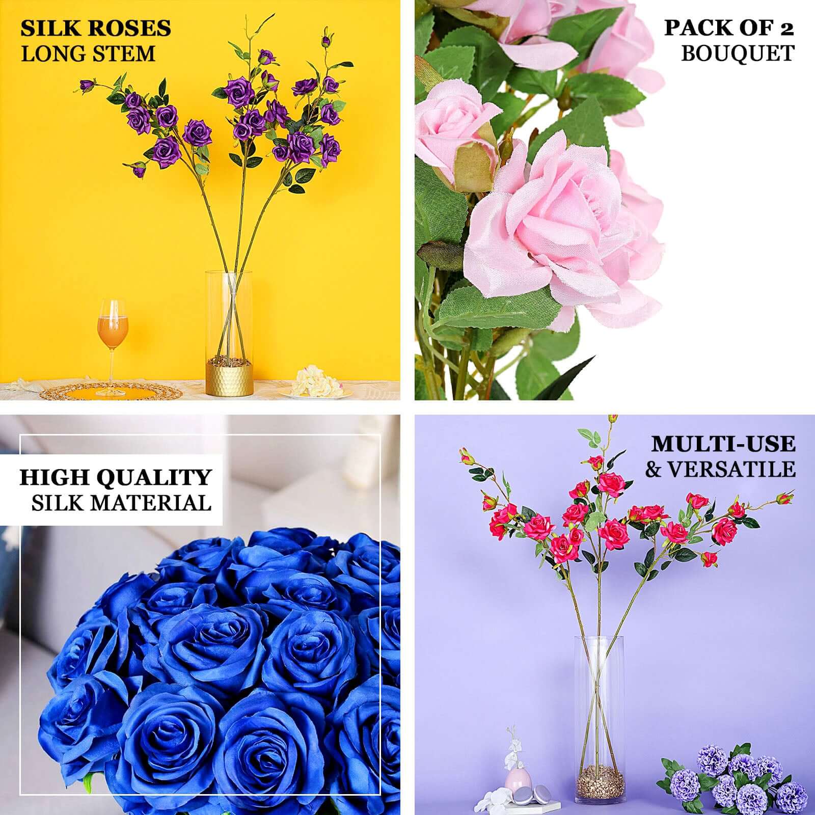 2 Stems Silver Artificial Silk Rose Flower Bouquet Bushes 38" Tall - Image 4