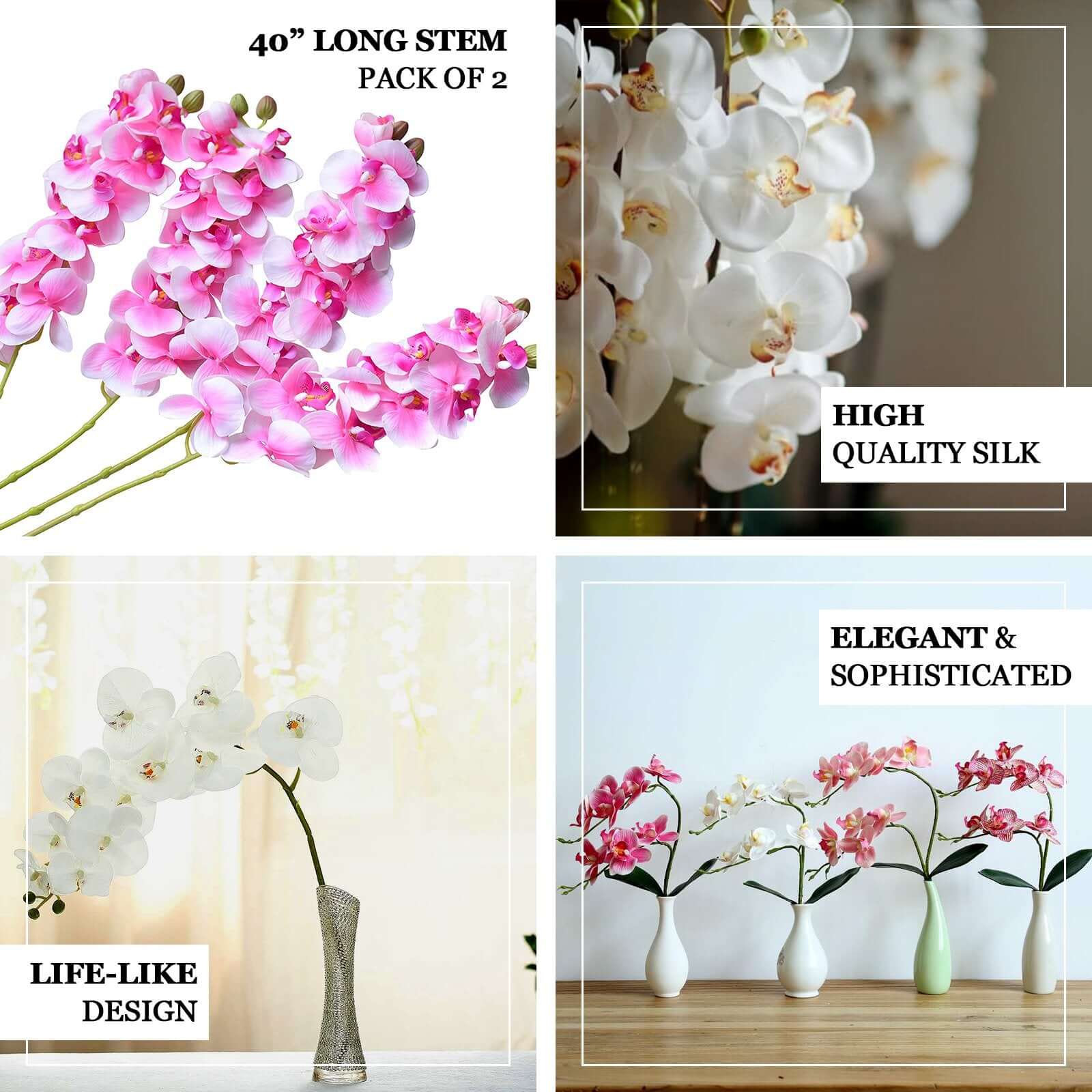 2 Stems Lavender Lilac Artificial Silk Orchid Flower Bouquets 40" Tall - Image 4