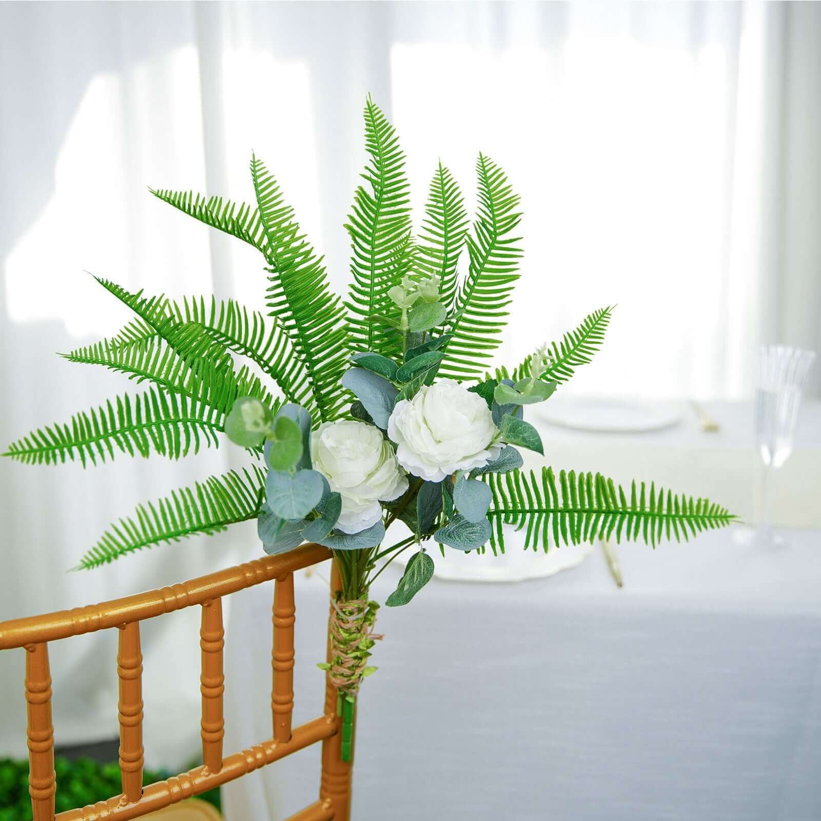 2 Stems Artificial Green Cycas Fern Leaf Indoor Bushes, Faux Plants - Image 2