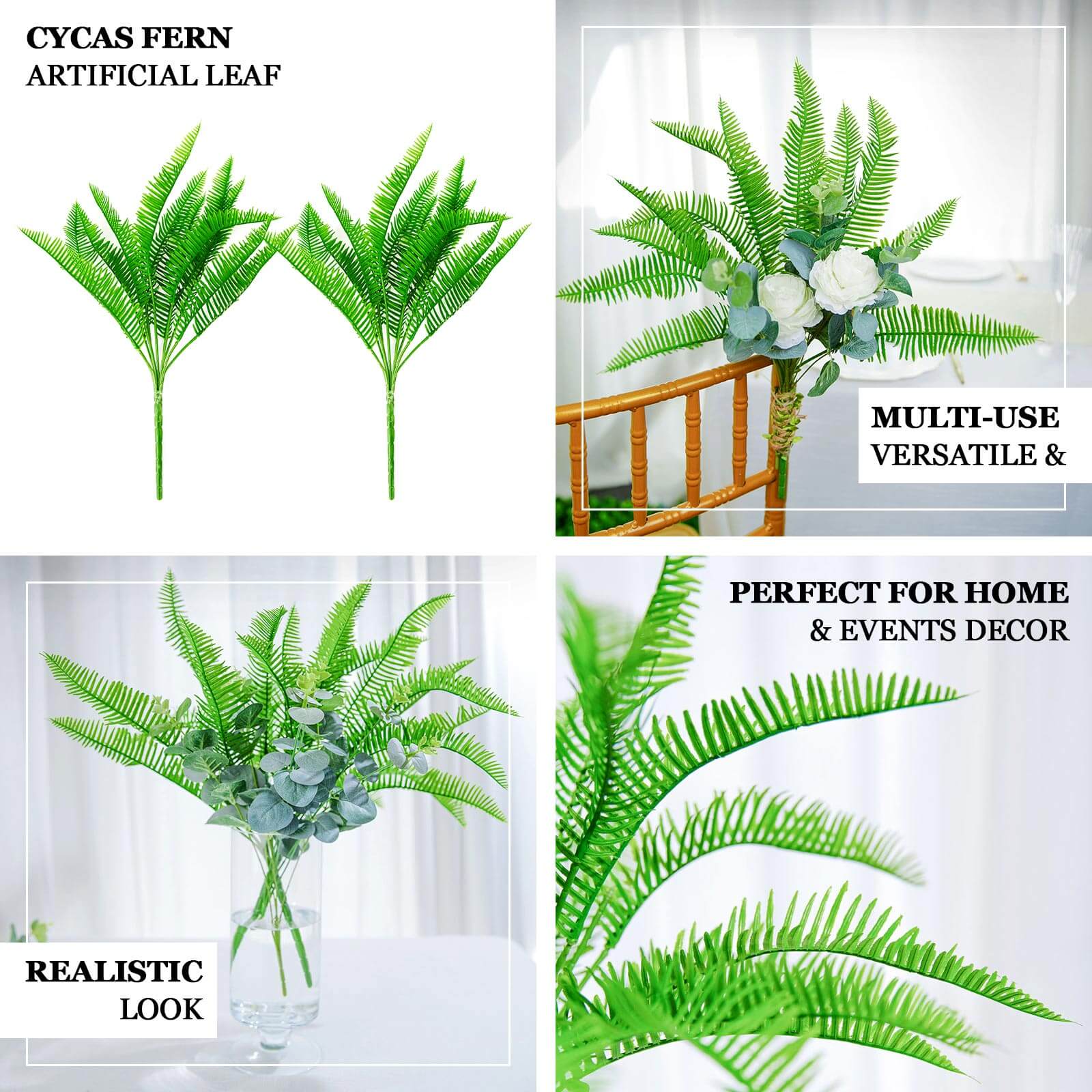2 Stems Artificial Green Cycas Fern Leaf Indoor Bushes, Faux Plants - Image 4