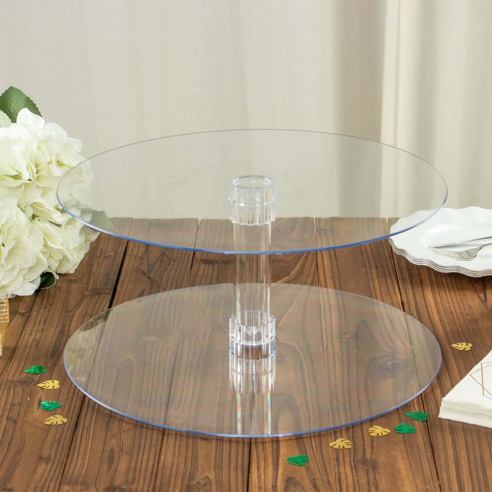2-Tier Acrylic Round Cake Stand Set 18" Clear - Sleek Sturdy Cupcake Holder Dessert Display Pedestal for Stylish Pastry & Dessert Tables - Image 4