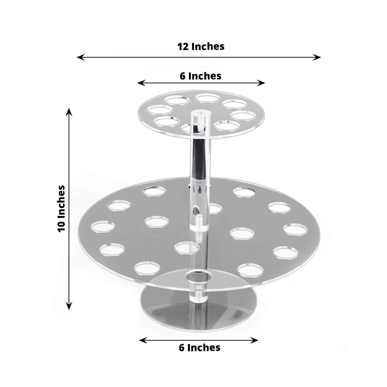 2 Tier Acrylic Round Ice Cream Cone Holder 12" Clear with 24-Slots - Modern Food Display Stand for Buffets & Dessert Tables - Image 3