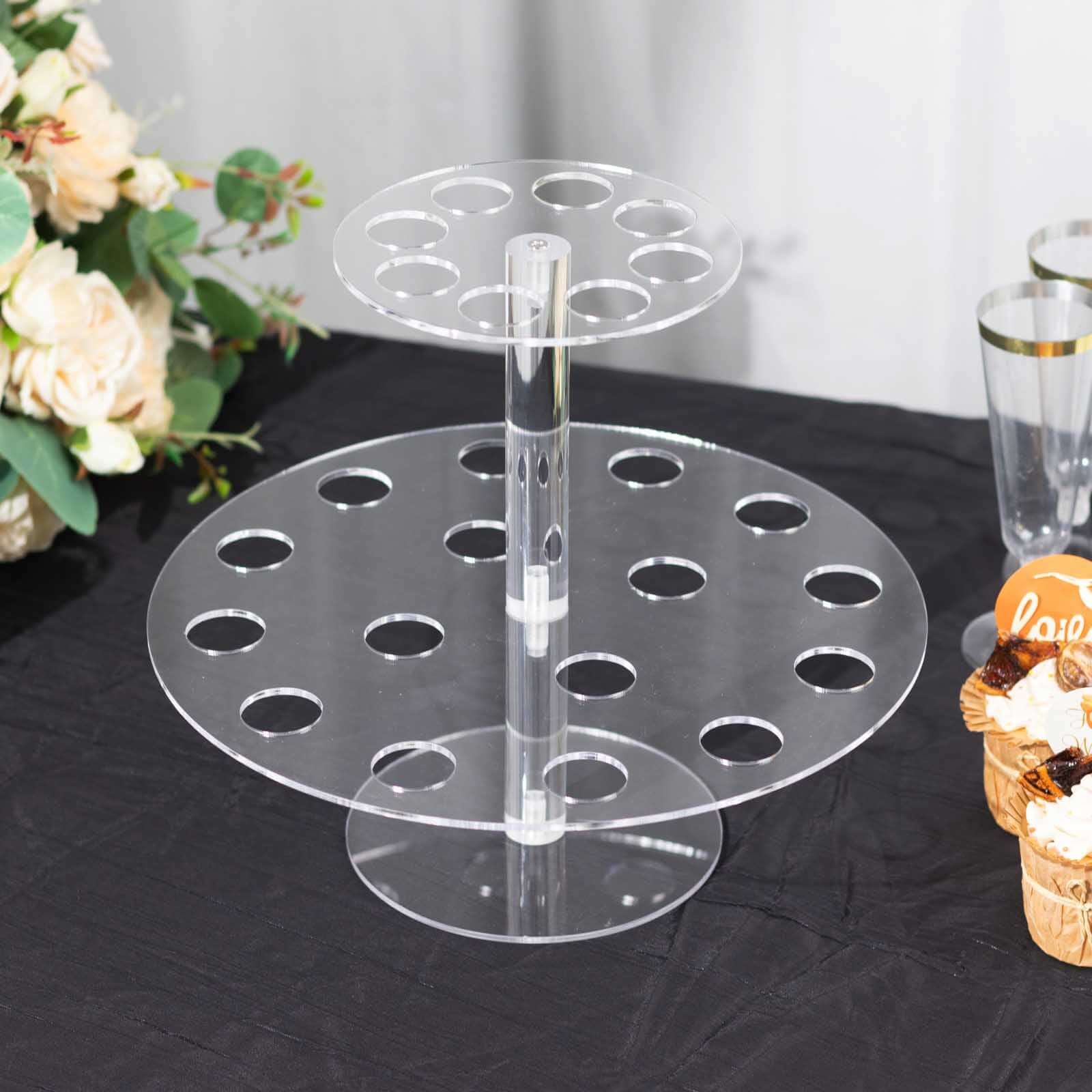 2 Tier Acrylic Round Ice Cream Cone Holder 12" Clear with 24-Slots - Modern Food Display Stand for Buffets & Dessert Tables - Image 4