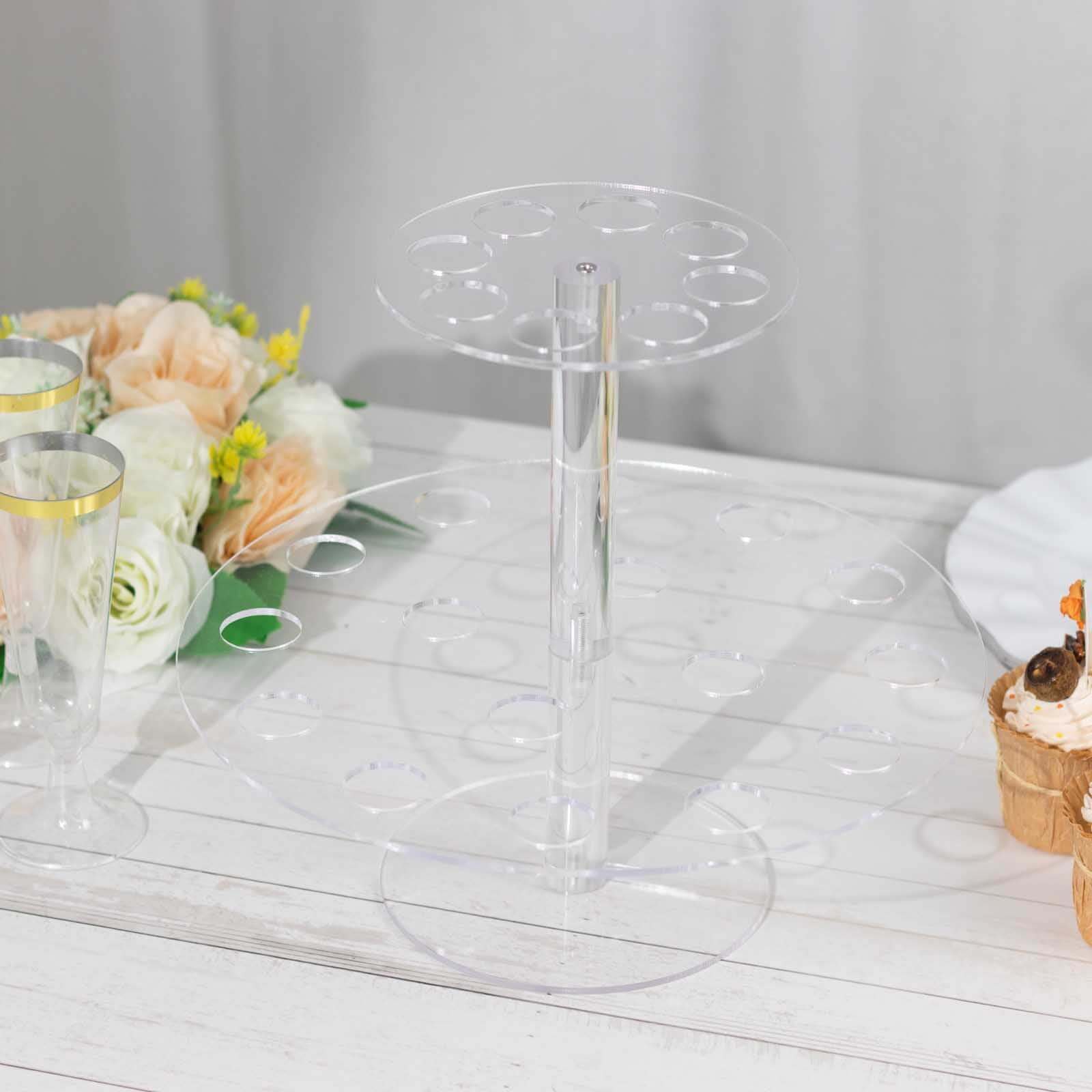 2 Tier Acrylic Round Ice Cream Cone Holder 12" Clear with 24-Slots - Modern Food Display Stand for Buffets & Dessert Tables - Image 7