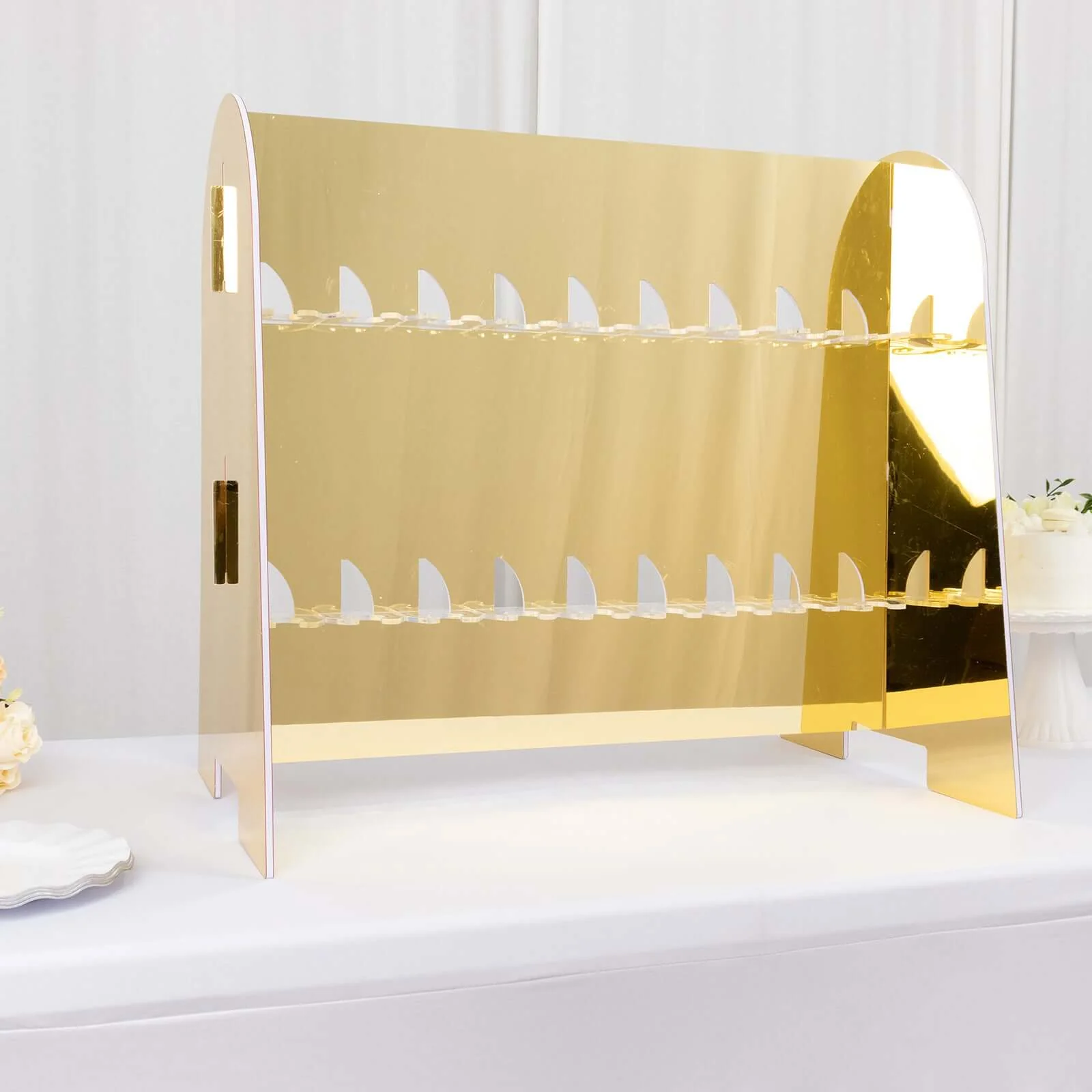 2-Tier Champagne Glass Holder Display Stand Table Top 25" in Gold Mirror Finish with 18 Hooks, Stylish Stemware Rack Cocktail Drink Holder for DIY Bars & Celebrations - Image 5
