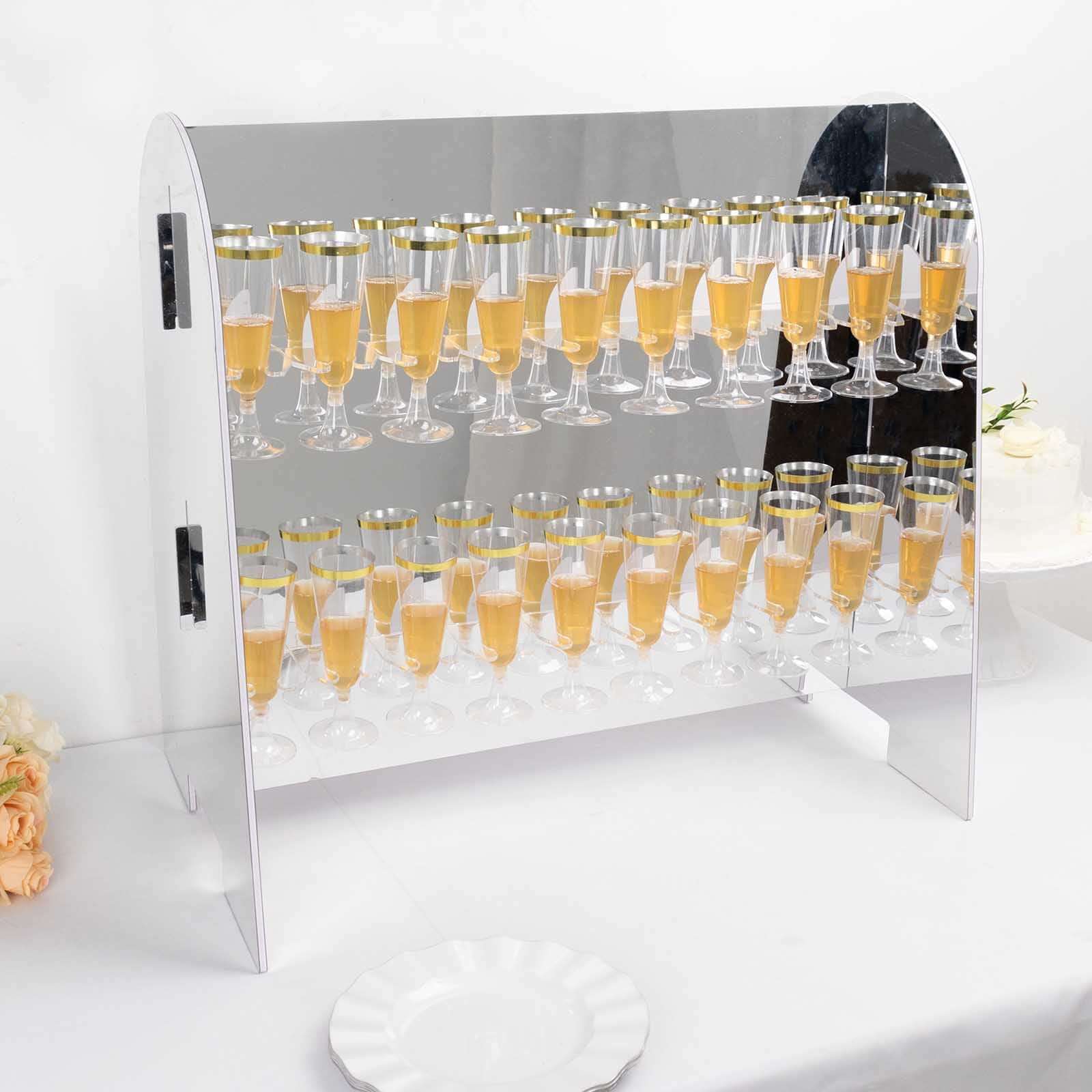 2-Tier Champagne Glass Holder Display Stand Table Top 25" in Silver Mirror Finish with 18 Hooks, Stylish Stemware Rack Cocktail Drink Holder for DIY Bars & Celebrations - Image 2