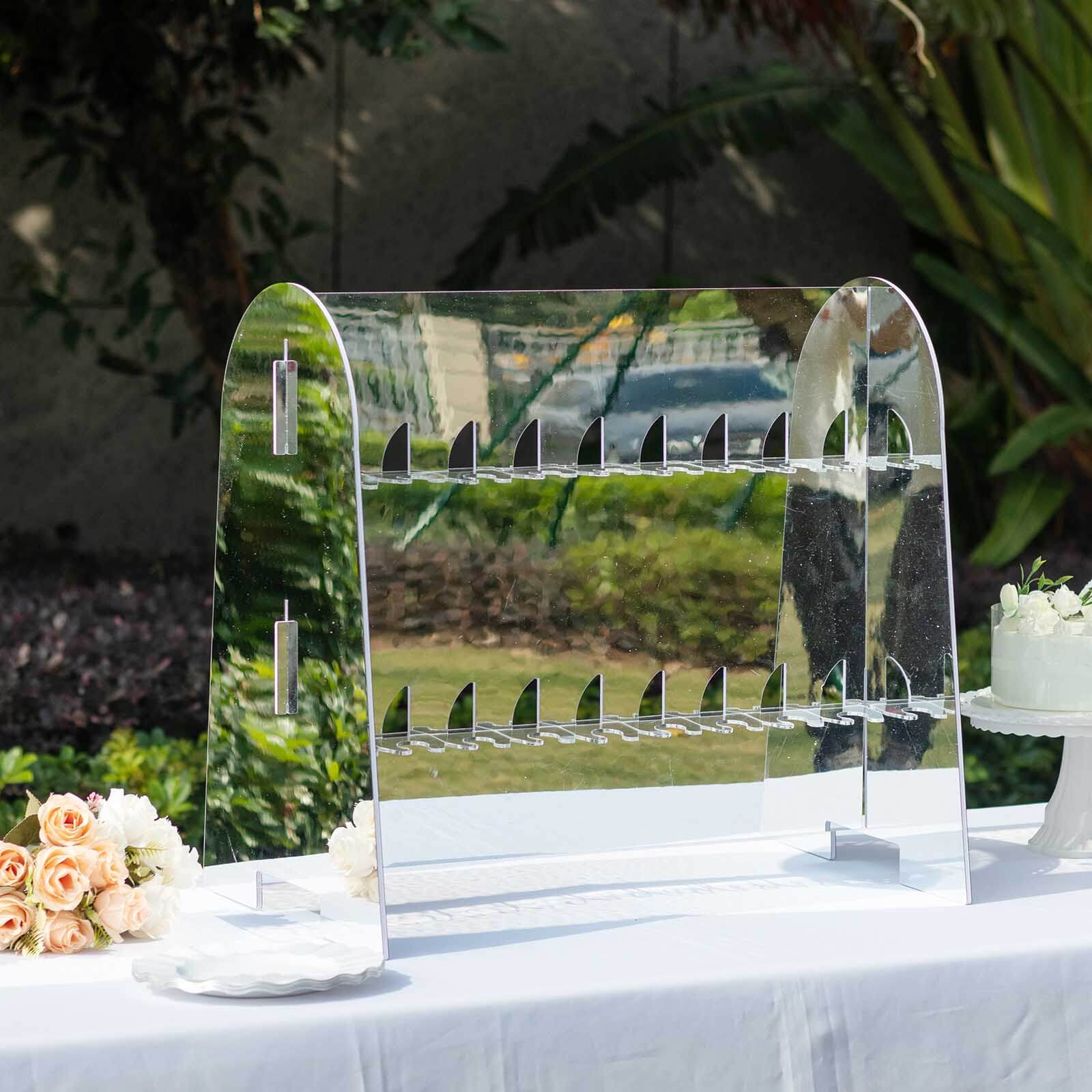 2-Tier Champagne Glass Holder Display Stand Table Top 25" in Silver Mirror Finish with 18 Hooks, Stylish Stemware Rack Cocktail Drink Holder for DIY Bars & Celebrations - Image 4