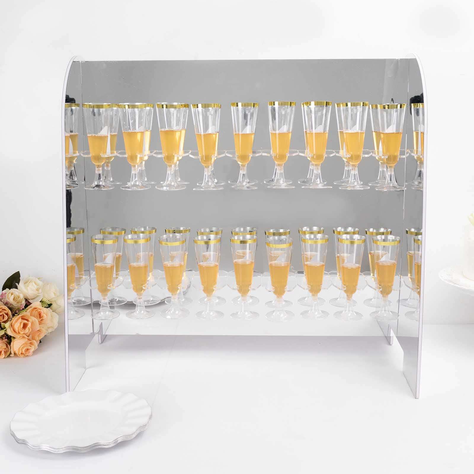 2-Tier Champagne Glass Holder Display Stand Table Top 25" in Silver Mirror Finish with 18 Hooks, Stylish Stemware Rack Cocktail Drink Holder for DIY Bars & Celebrations - Image 5