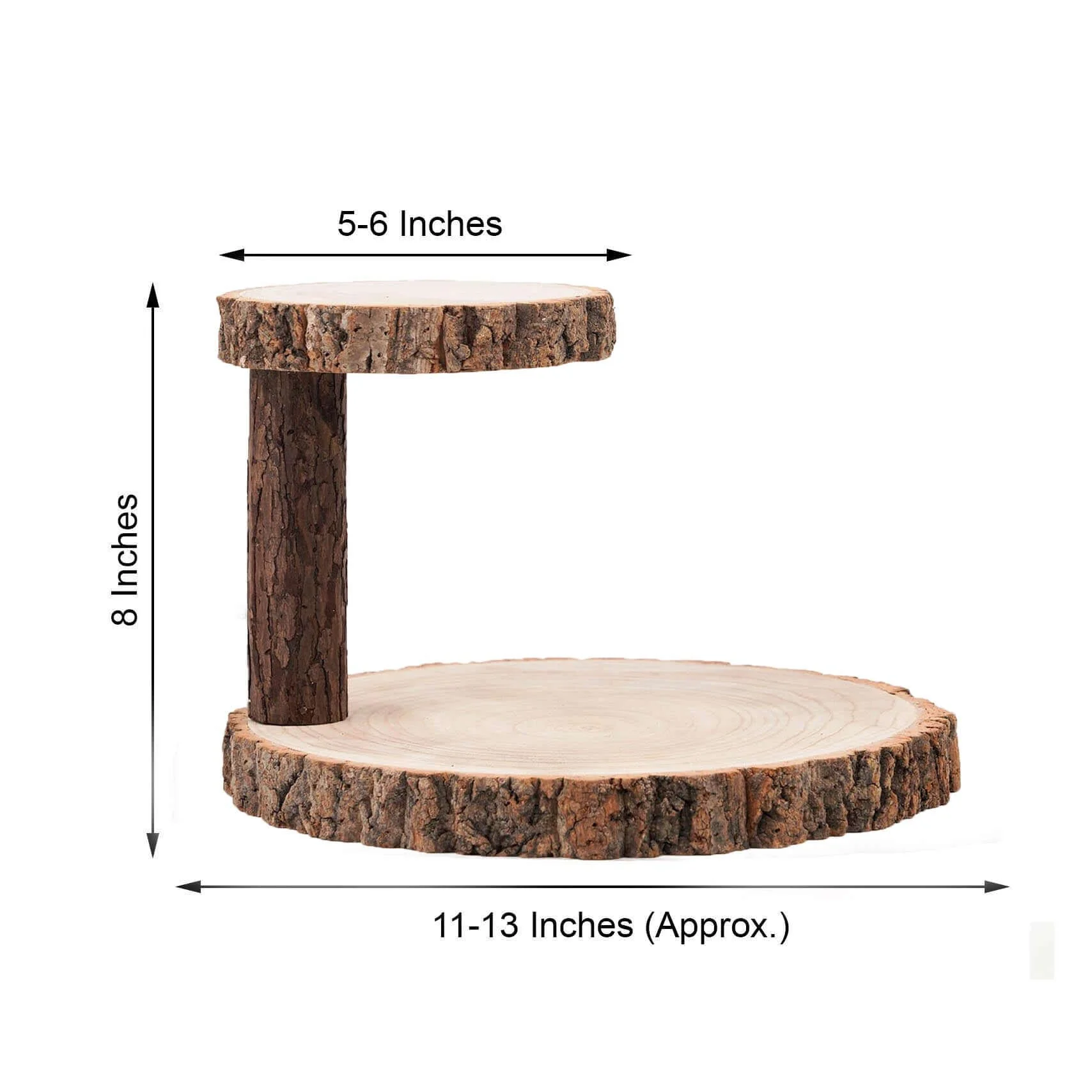 2-Tier Wooden Cheese Board Stand 8" Elm Wood Slice Design Natural - Rustic Cupcake Centerpiece - Image 3