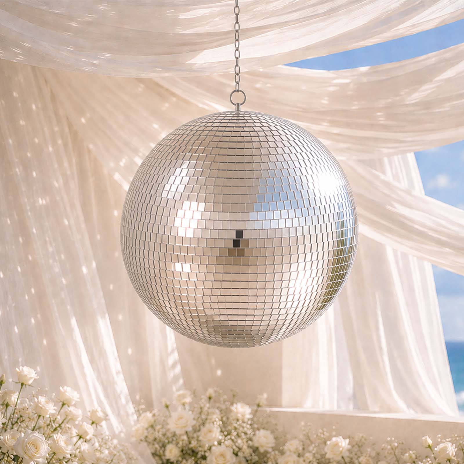 Large Silver Foam Disco Mirror Ball With Hanging Swivel Ring, Holiday Party Decor 20" - Image 8