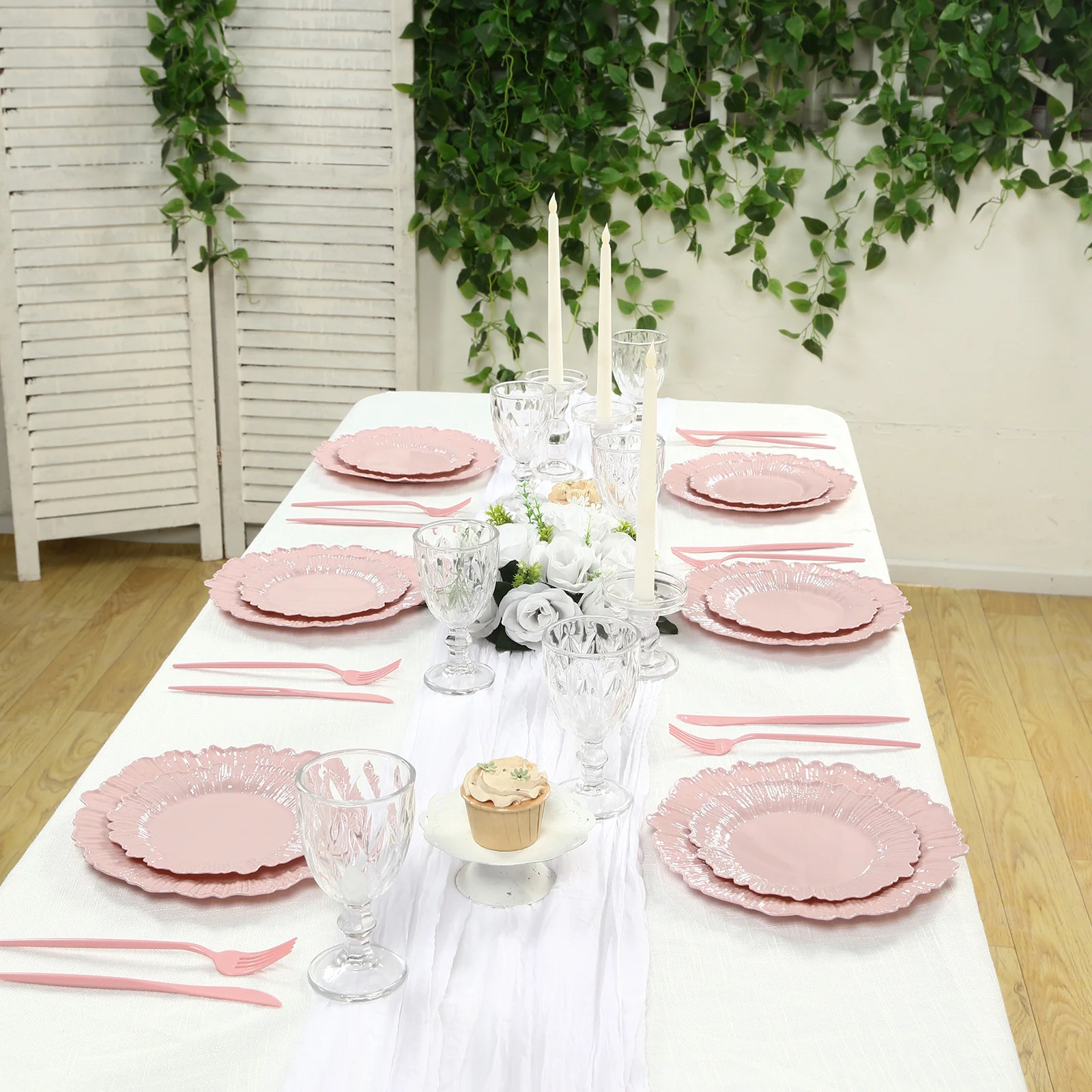 20-Pack Blush Reef Design Plastic Plates – 7" Dessert & Appetizer Party Plates – Elegant Disposable Tableware - Image 8