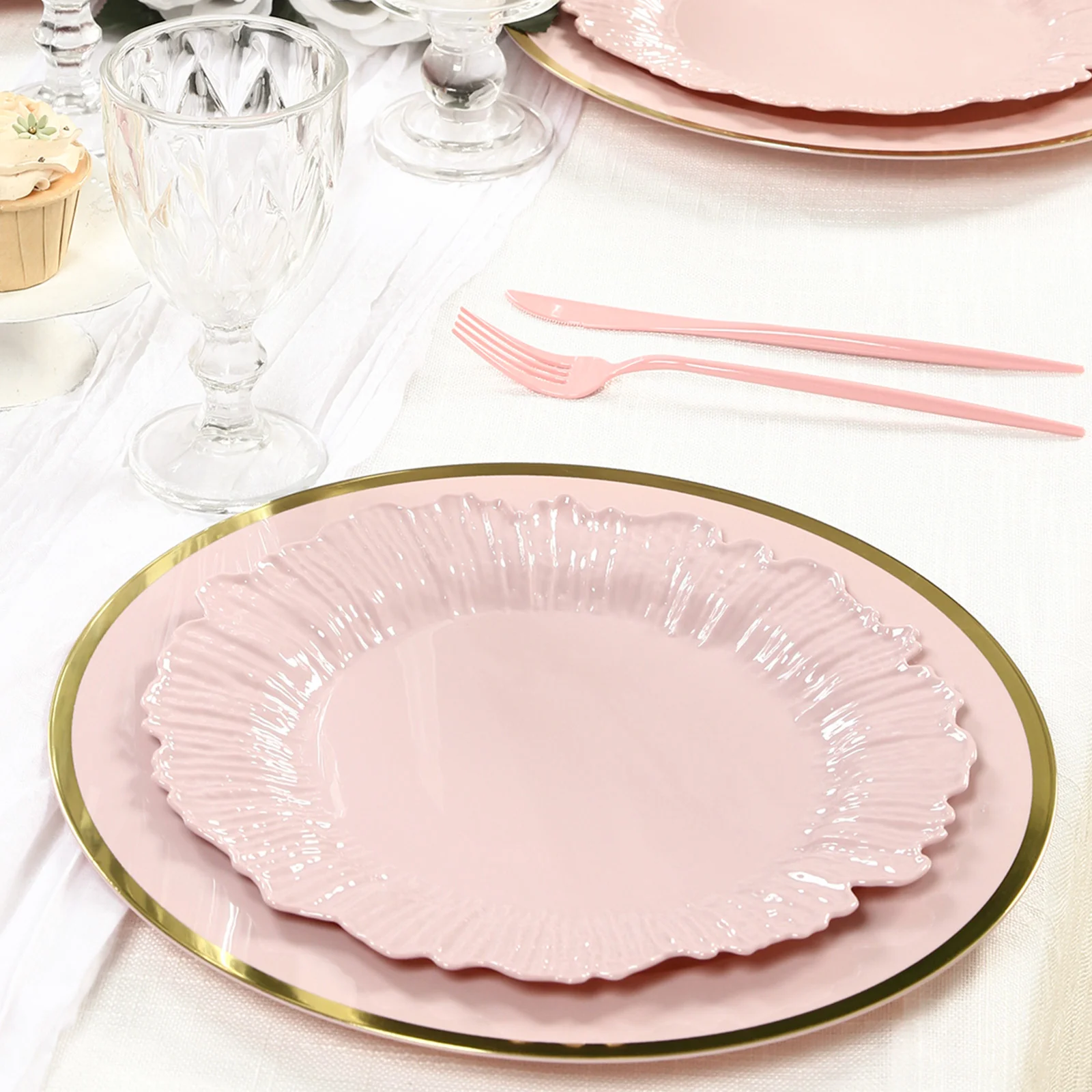 20-Pack Blush Reef Design Plastic Plates – 10" Dinner Party Plates – Elegant Disposable Tableware