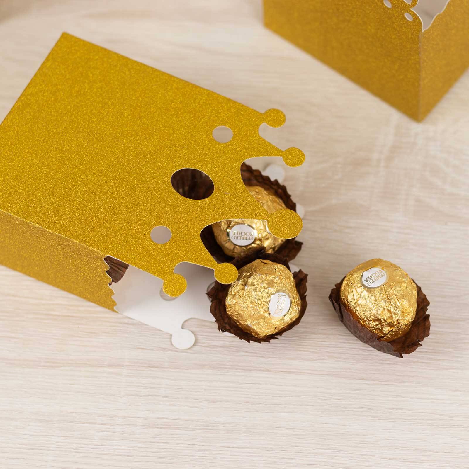 20-Pack Cardstock Favor Boxes 3.5"x 2"x 5" Gold Glitter Princess Crown Design - Dazzling Candy Treat Bags for Glam Enchanted Fairy Tale Themed Events & Parties - Image 2