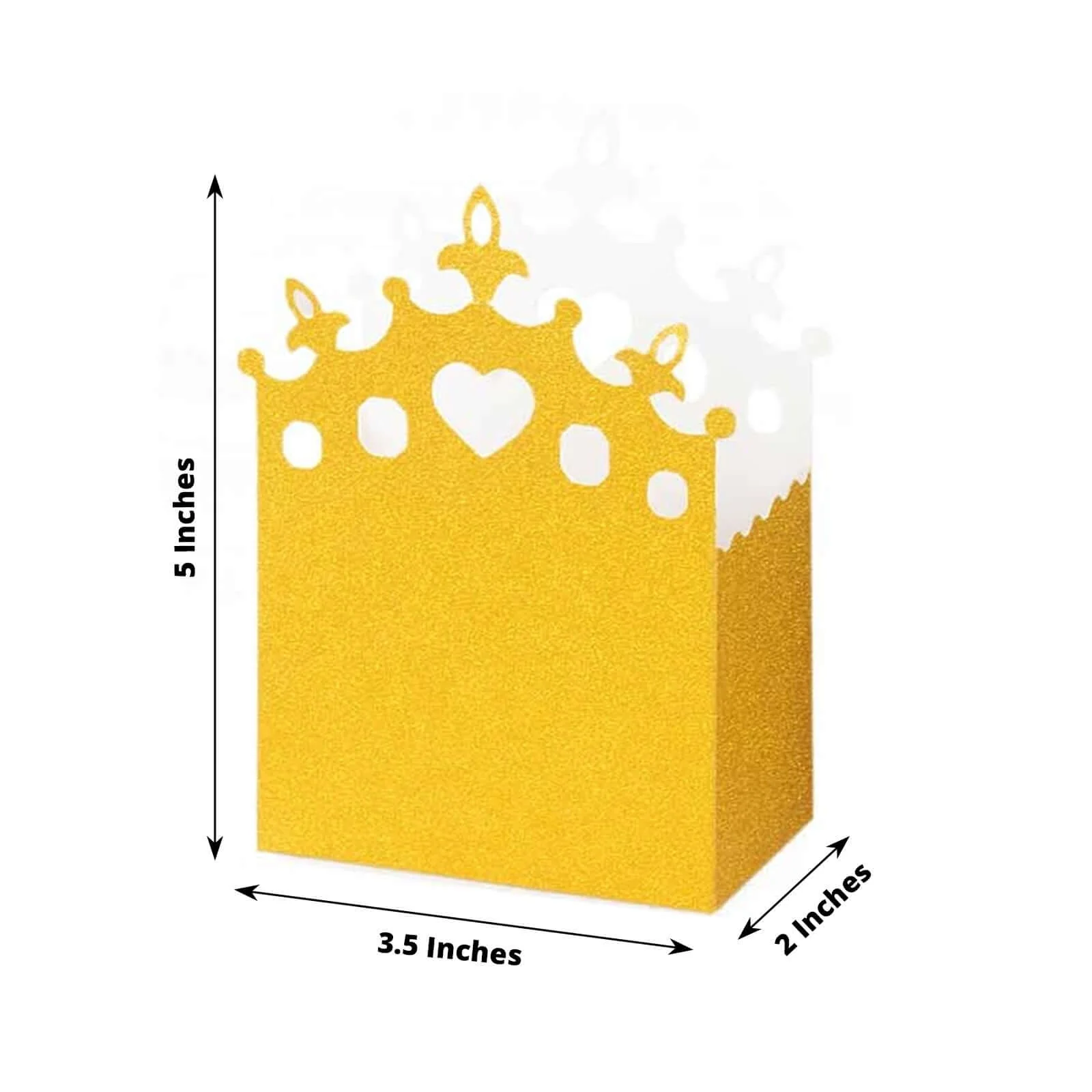 20-Pack Cardstock Favor Boxes 3.5"x 2"x 5" Gold Glitter Princess Crown Design - Dazzling Candy Treat Bags for Glam Enchanted Fairy Tale Themed Events & Parties - Image 3