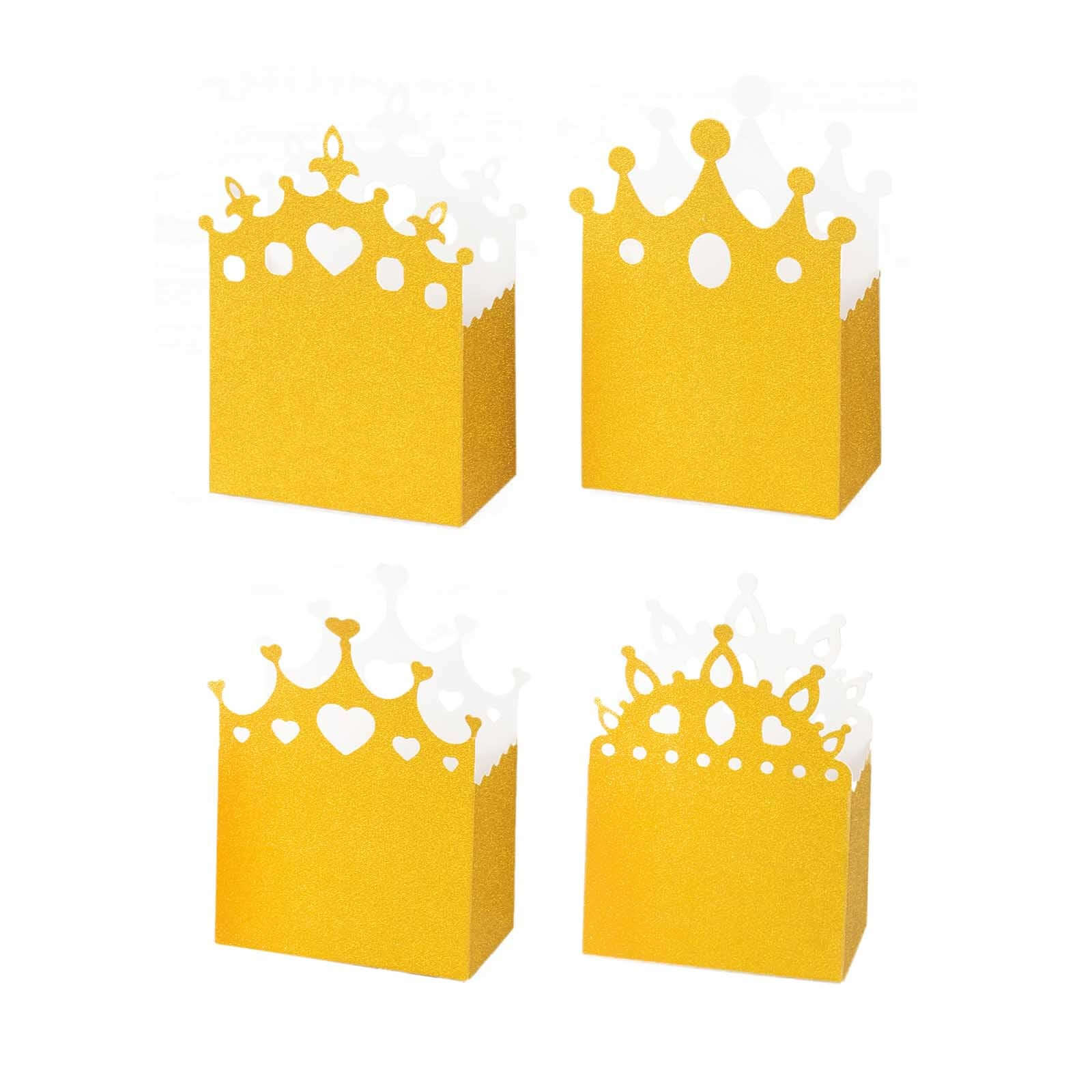 20-Pack Cardstock Favor Boxes 3.5"x 2"x 5" Gold Glitter Princess Crown Design - Dazzling Candy Treat Bags for Glam Enchanted Fairy Tale Themed Events & Parties - Image 7