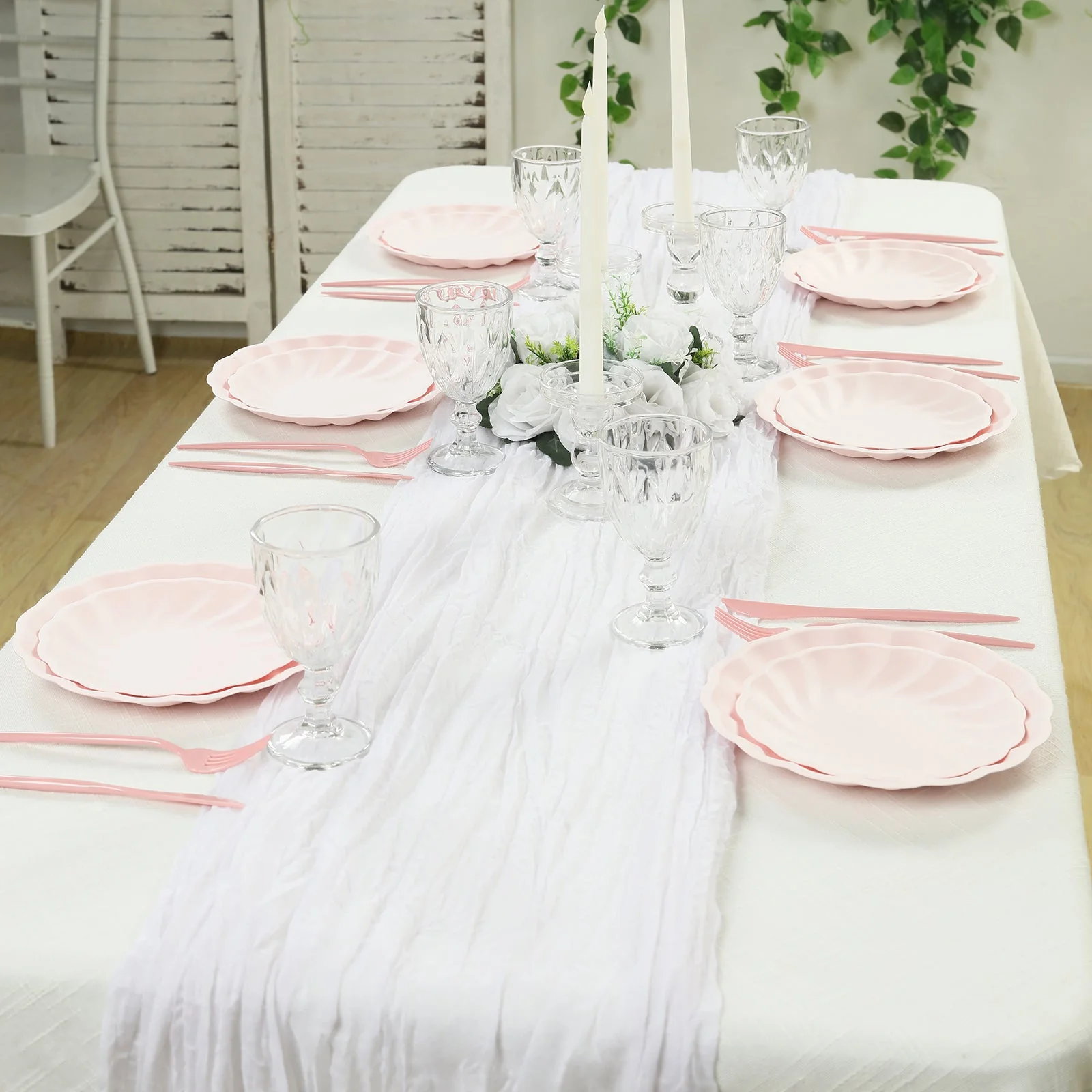 20 Pack Compostable Dessert Plates – 7" Blush Swirl Scalloped Pastel Color Salad Plates, Biodegradable Bamboo Tableware - Image 2