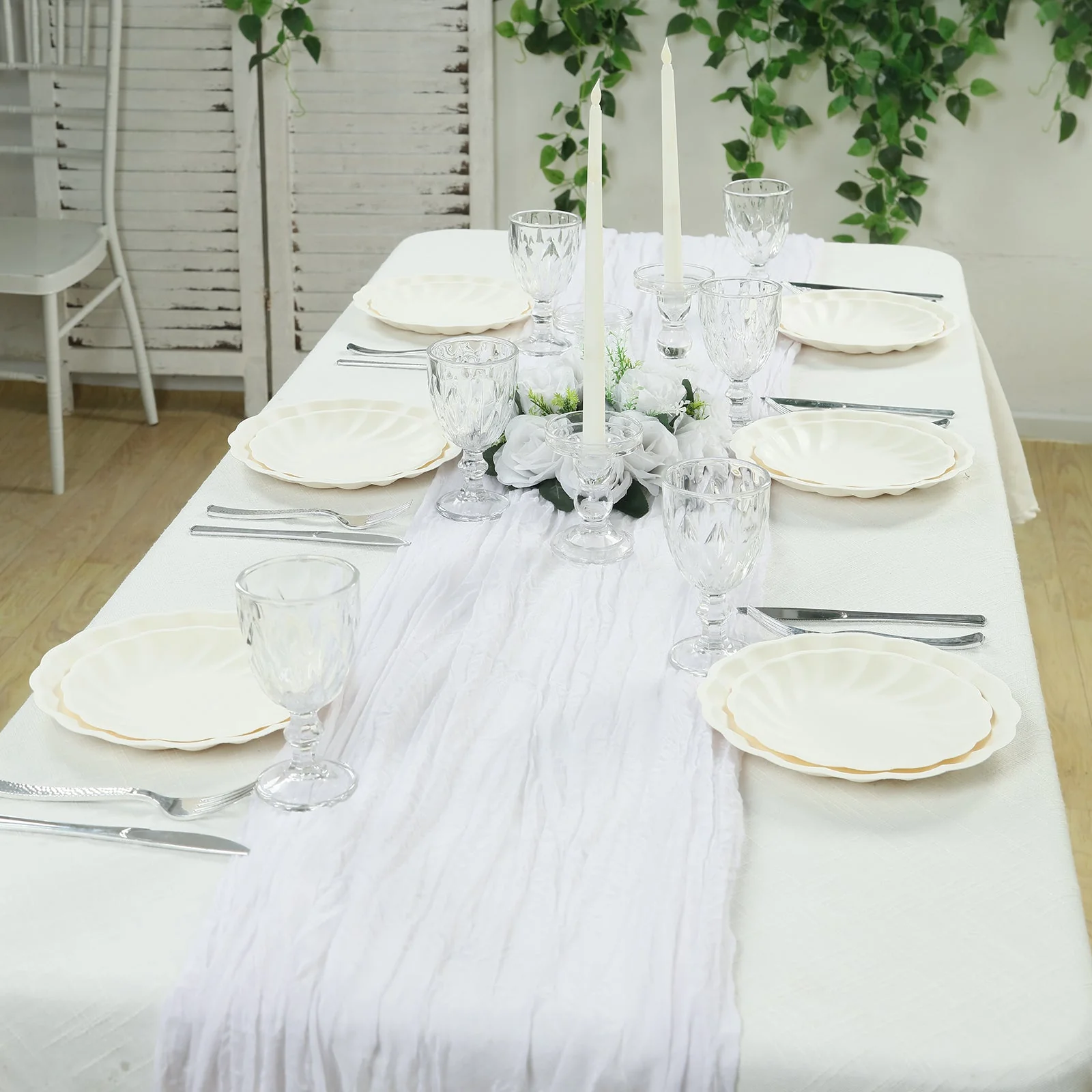 20 Pack Compostable Dessert Plates – 7" Cream Swirl Scalloped Pastel Color Salad Plates, Biodegradable Bamboo Tableware - Image 2