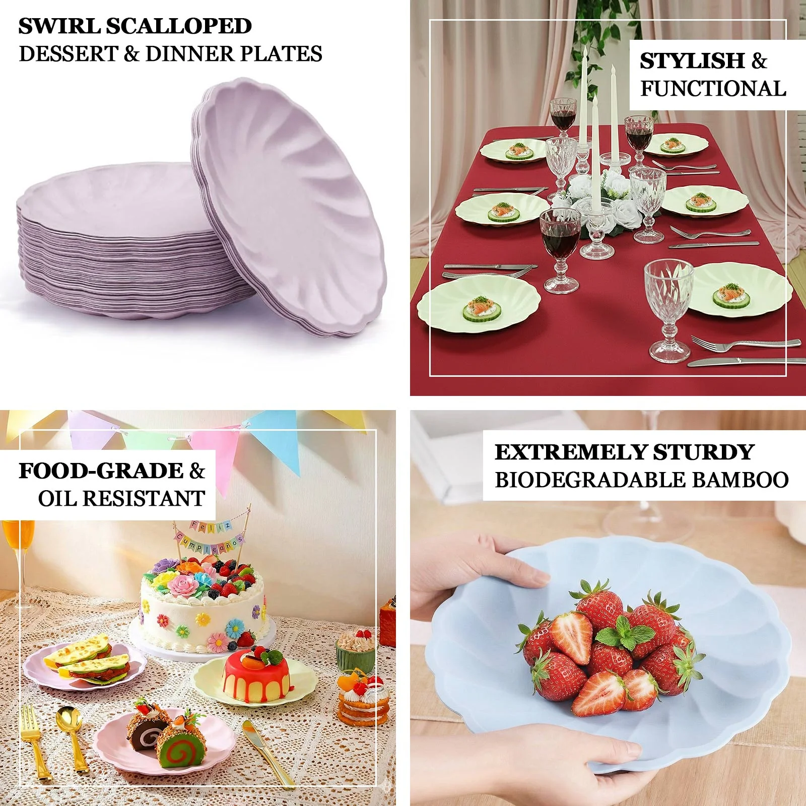 20 Pack Compostable Dessert Plates – 7" Light Blue Swirl Scalloped Pastel Color Salad Plates, Biodegradable Bamboo Tableware - Image 4