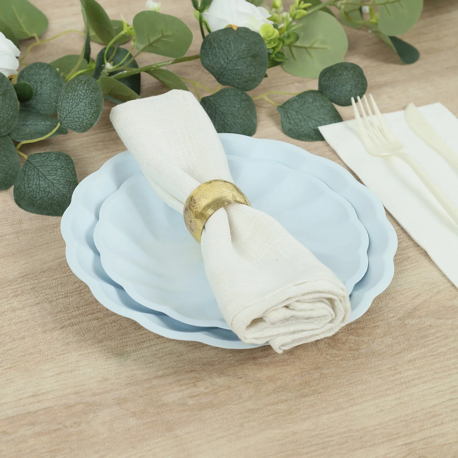 20 Pack Compostable Dessert Plates – 7" Light Blue Swirl Scalloped Pastel Color Salad Plates, Biodegradable Bamboo Tableware - Image 9