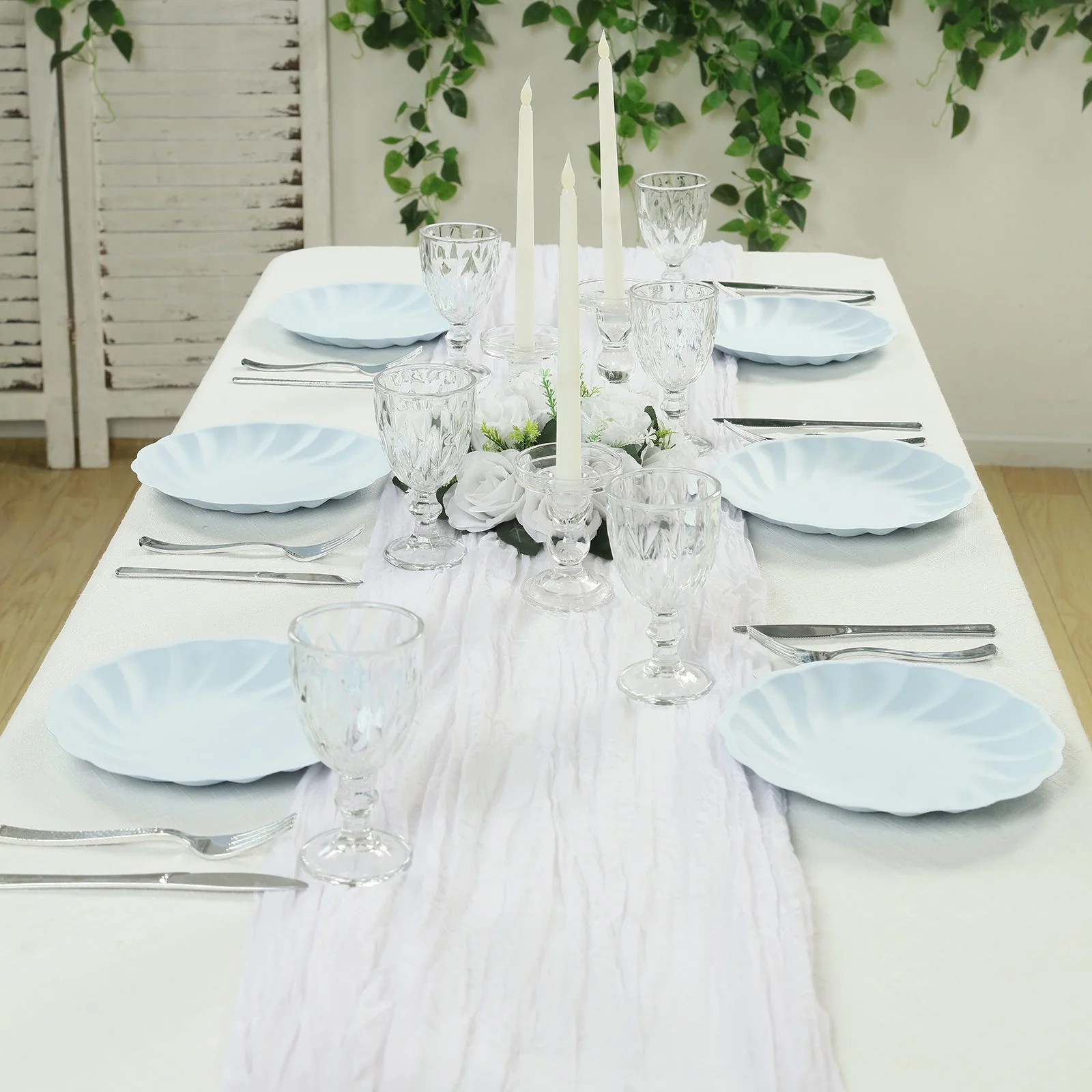 20 Pack Compostable Dinner Plates – 9" Light Blue Swirl Scalloped Pastel Color Party Plates, Biodegradable Bamboo Tableware - Image 5