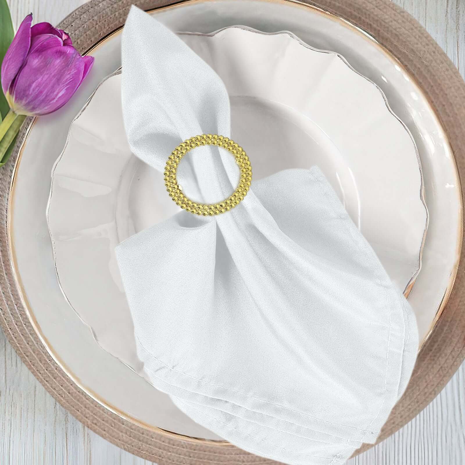 20 Pack Diamond Circle Chair Sash Band Buckle Pin 2.5" Gold - Stylish Rhinestone Napkin Rings for Events - Image 2