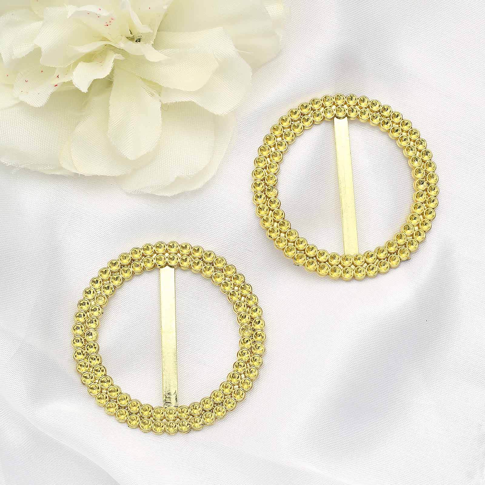20 Pack Diamond Circle Chair Sash Band Buckle Pin 2.5" Gold - Stylish Rhinestone Napkin Rings for Events - Image 6