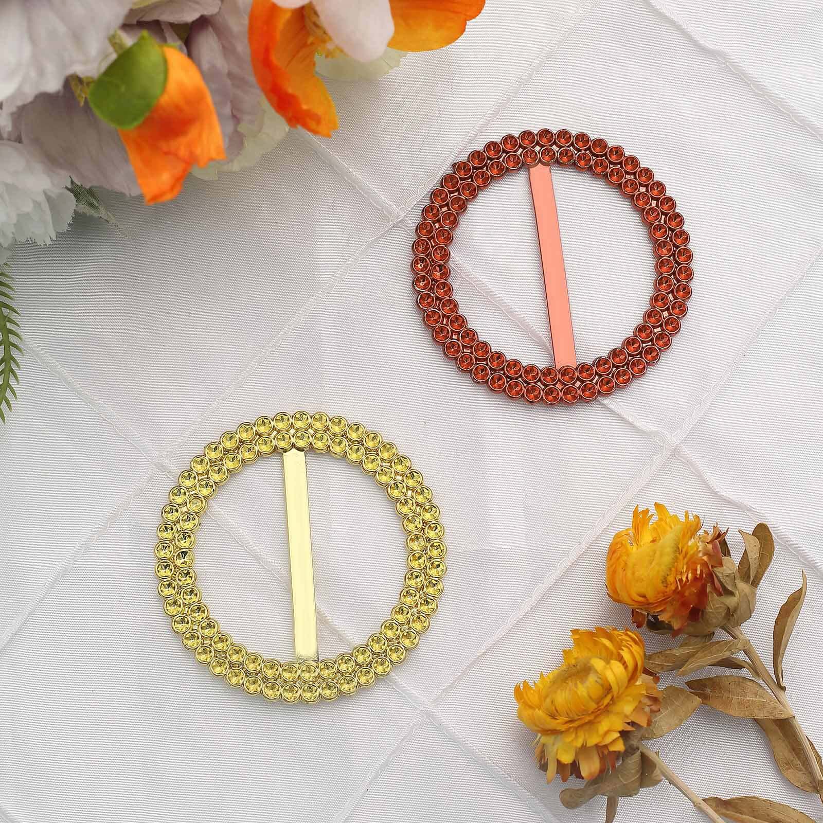 20 Pack Diamond Circle Chair Sash Band Buckle Pin 2.5" Terracotta (Rust) - Rhinestone Napkin Rings - Image 13