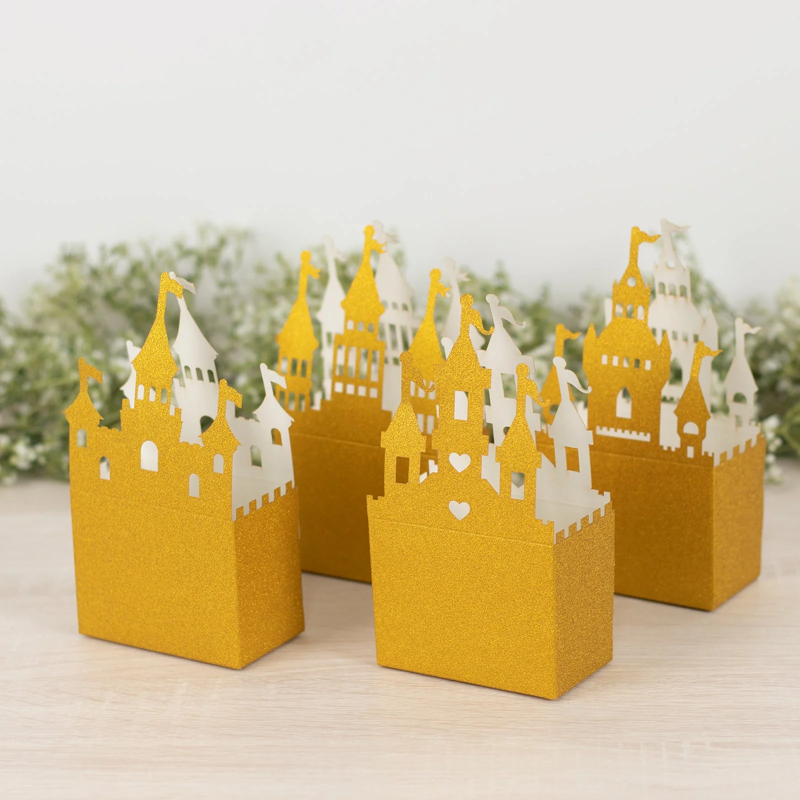 20 Pack Gold Glitter Princess Castle Favor Boxes, Fairy Tale Cardstock Paper Candy Boxes Party Decorations - 3.5"x2"x6.5" - Image 10