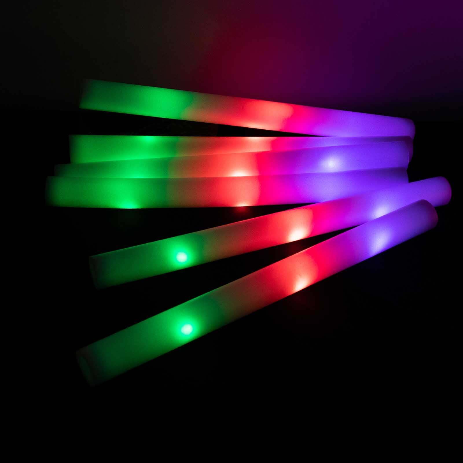 20 Pack Multicolor LED Foam Glow Sticks With 3 Flashing Modes, Reusable Battery Operated Light Sticks - 19"