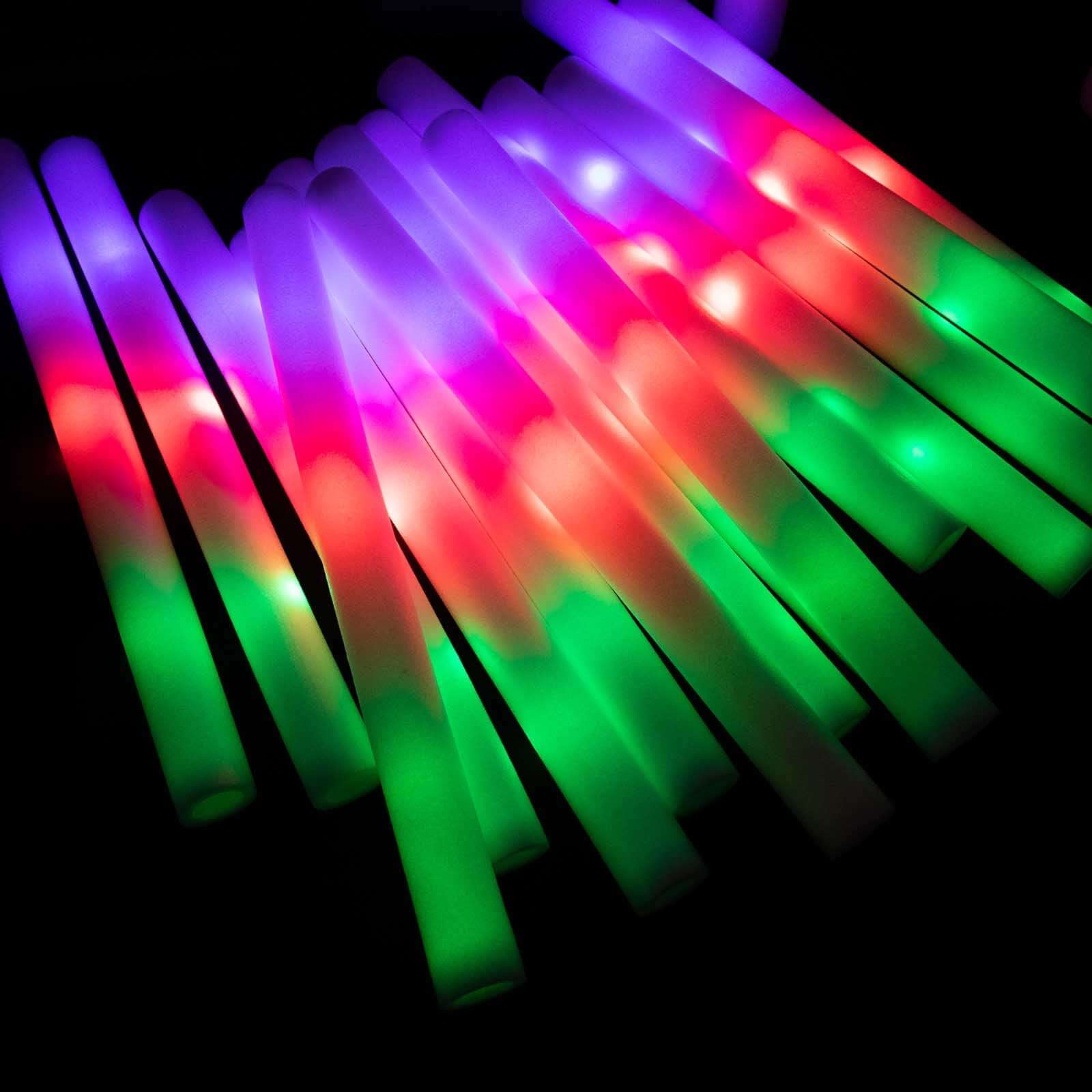 20 Pack Multicolor LED Foam Glow Sticks With 3 Flashing Modes, Reusable Battery Operated Light Sticks - 19" - Image 6