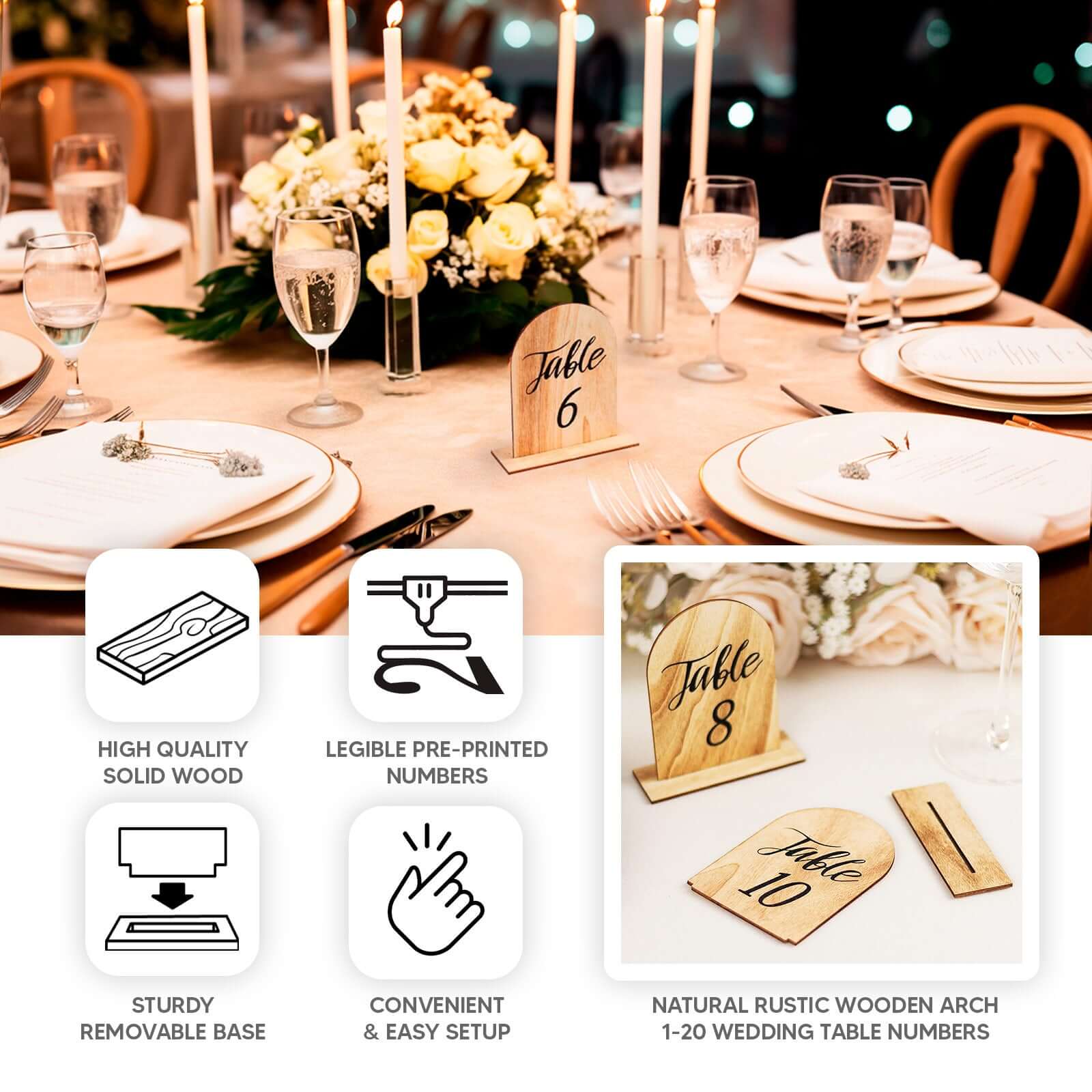 20-Pack Wooden Arch Table Numbers 4.5", 1-20 Natural Rustic Table Number Placecard - Perfect for Wedding and Event Tables - Image 4