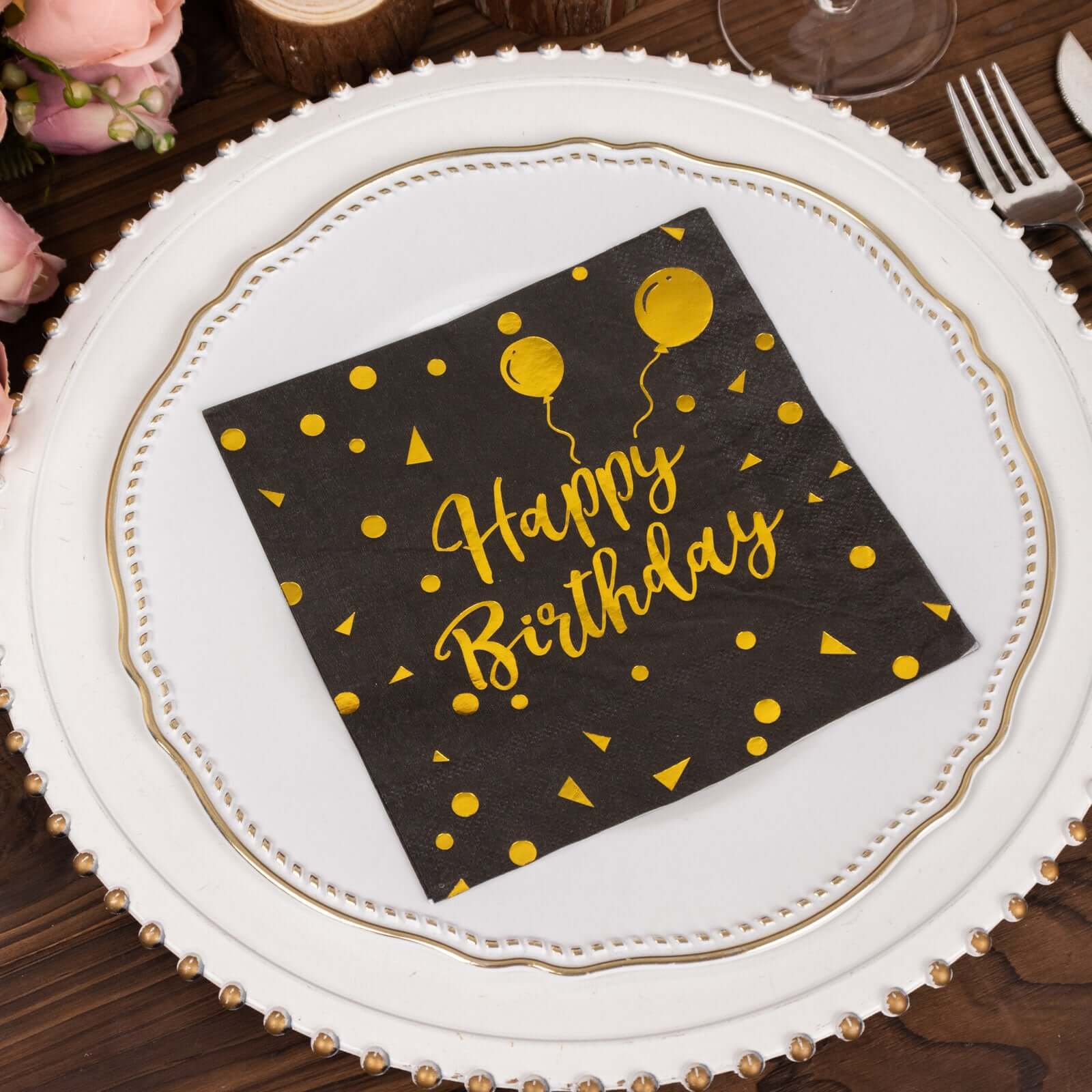 20-Pack Paper Beverage Napkins 2 Ply Black/Gold with Happy Birthday Foil Print 6.5"x6.5" - Soft Disposable Cocktail Party Napkins 18GSM - Image 12