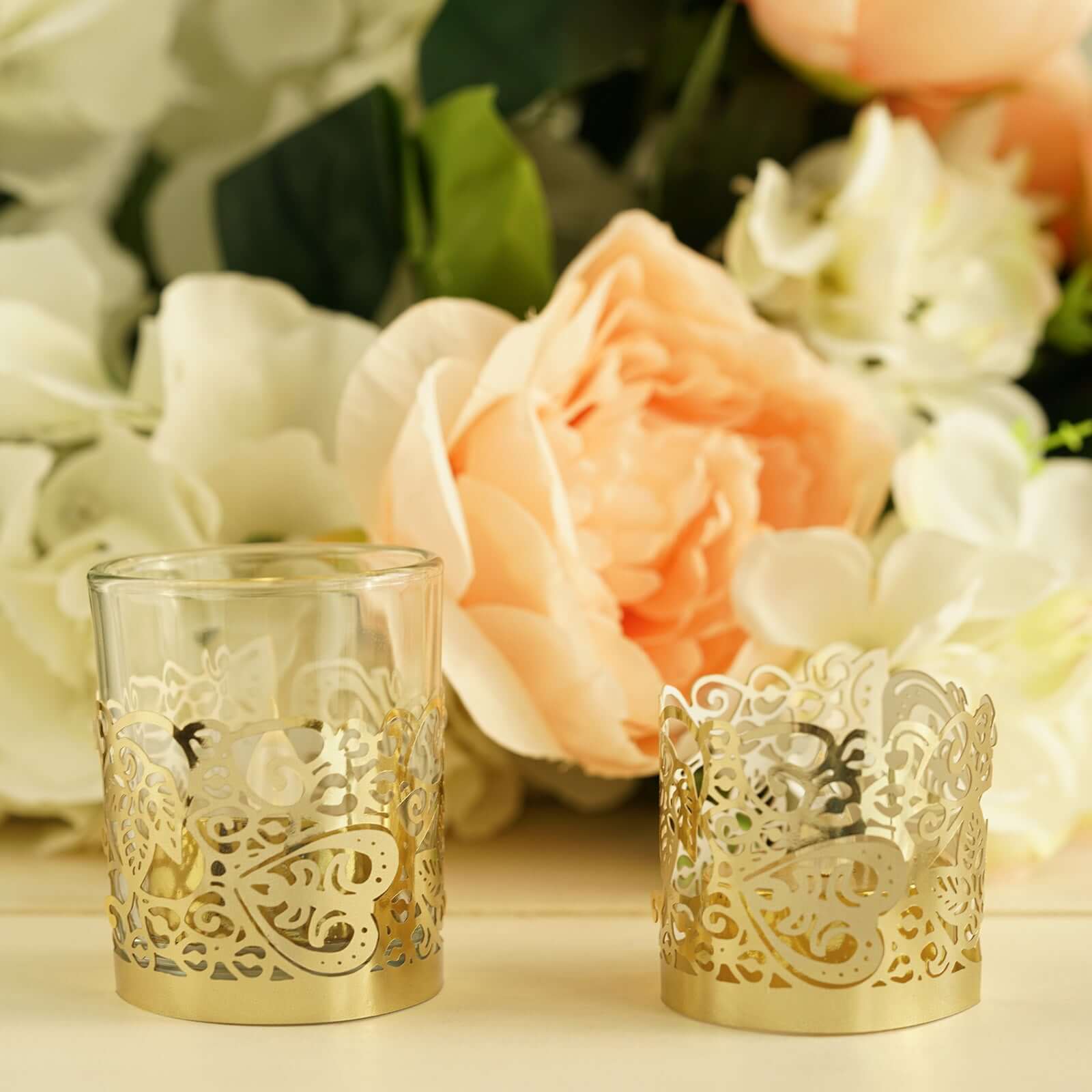 20-Pack Paper Candle Holder Wraps Gold Foil Floral Lace Design - Votive Tealight Decorative Wraps - Image 11
