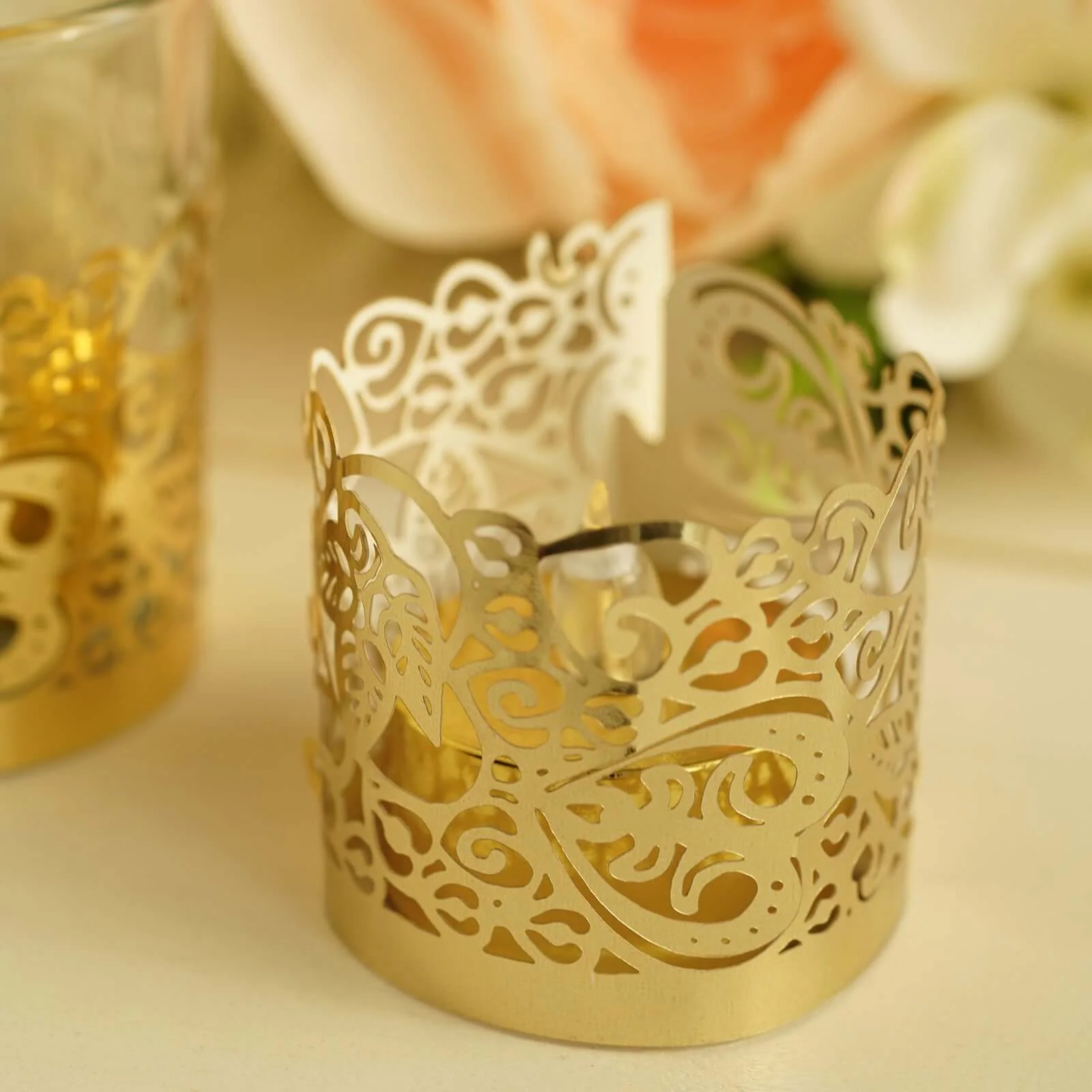 20-Pack Paper Candle Holder Wraps Gold Foil Floral Lace Design - Votive Tealight Decorative Wraps - Image 12