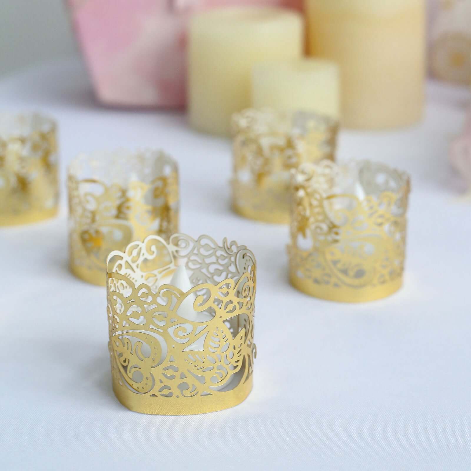 20-Pack Paper Candle Holder Wraps Gold Foil Floral Lace Design - Votive Tealight Decorative Wraps - Image 13